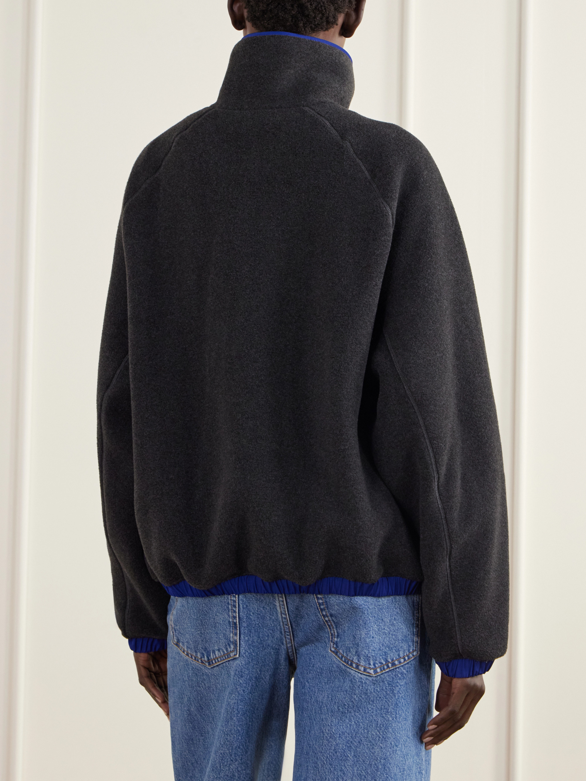 Ami Paris Logo-embroidered shell-trimmed fleece half-zip jacket