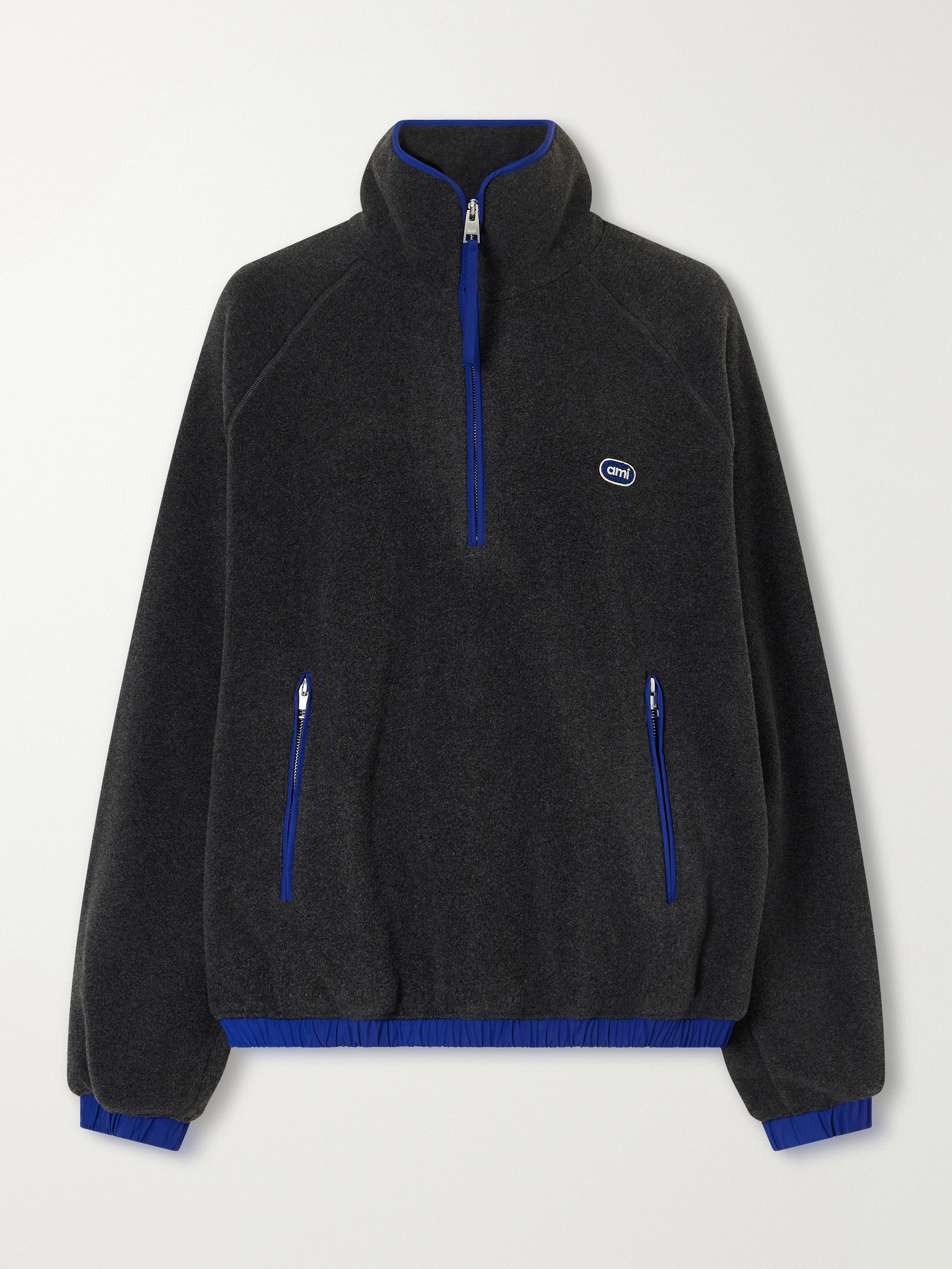 Ami Paris Logo-embroidered shell-trimmed fleece half-zip jacket