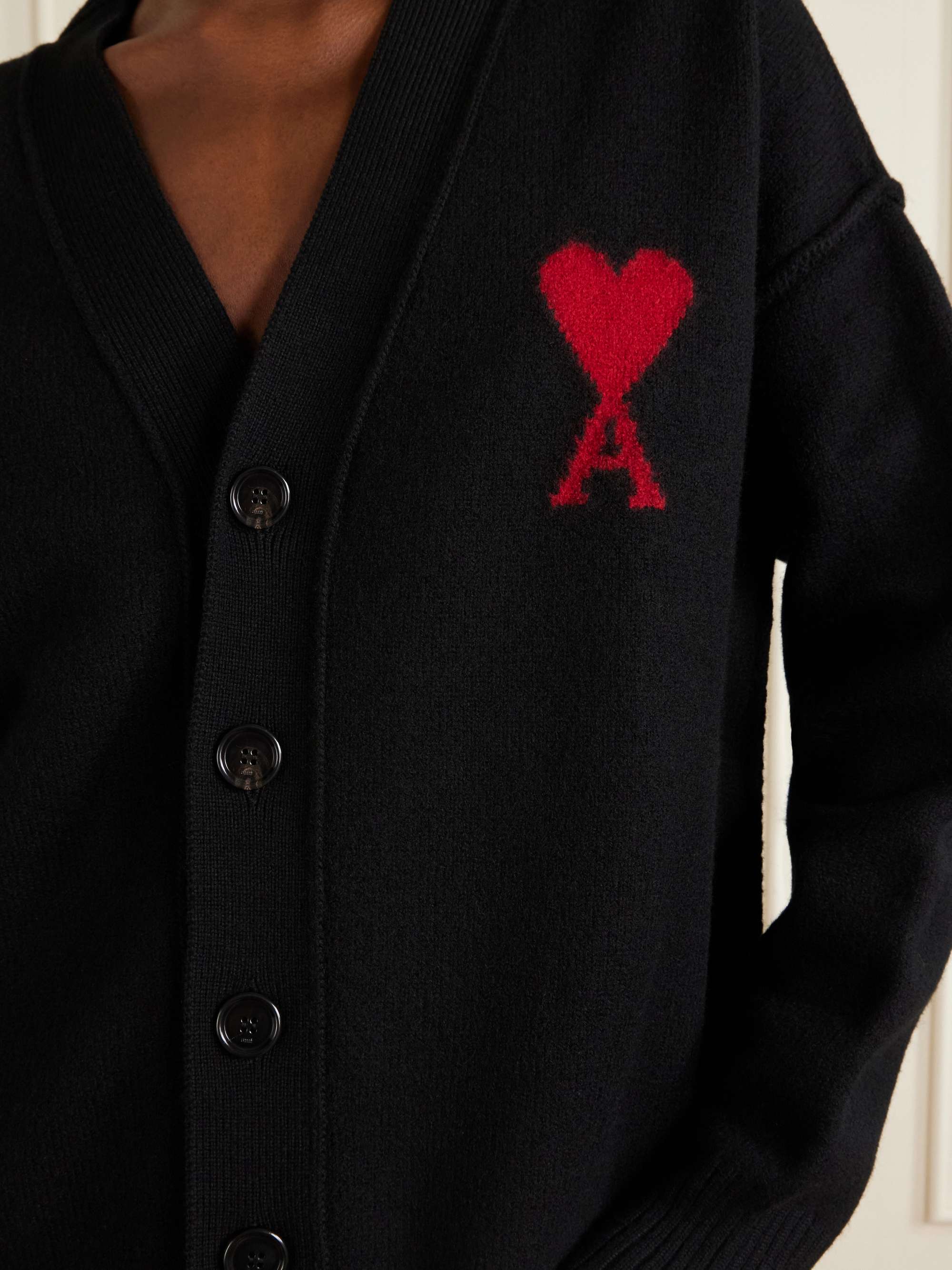 AMI PARIS Intarsia merino wool cardigan | NET-A-PORTER