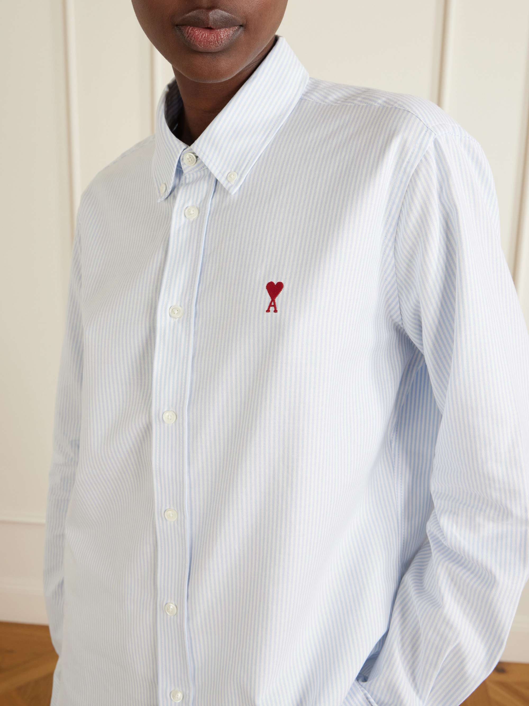 AMI PARIS Embroidered striped cotton Oxford shirt | NET-A-PORTER