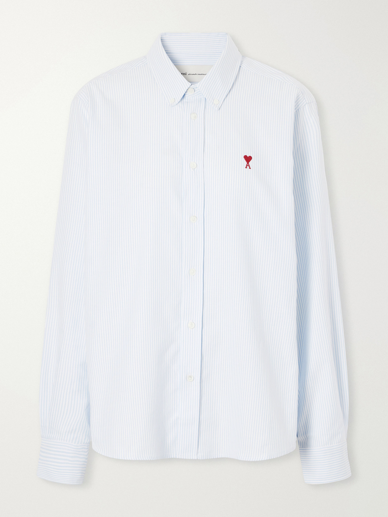 Ami Alexandre Mattiussi Embroidered Striped Cotton Oxford Shirt In Blue
