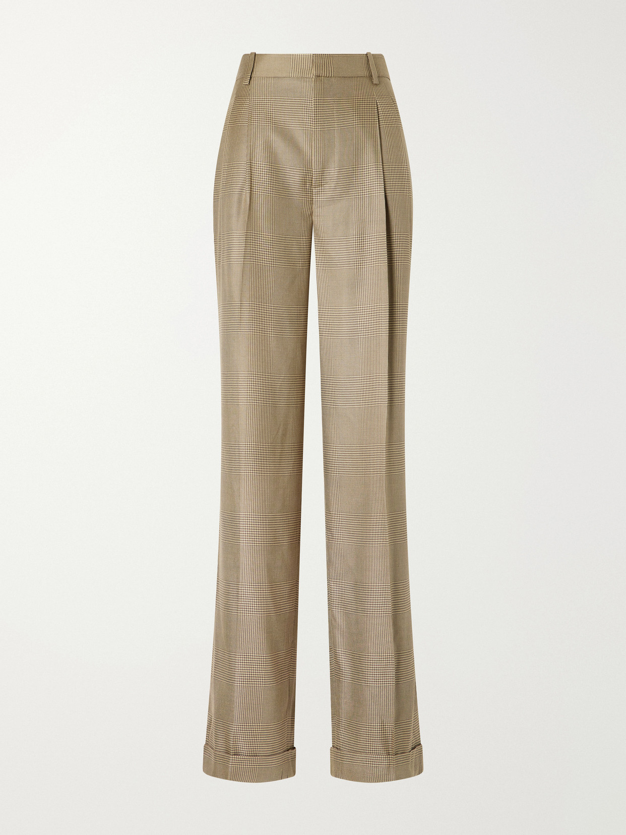 Ralph Lauren Timothy Pleated Prince Of Wales Checked Silk Straight-leg Pants In Brown