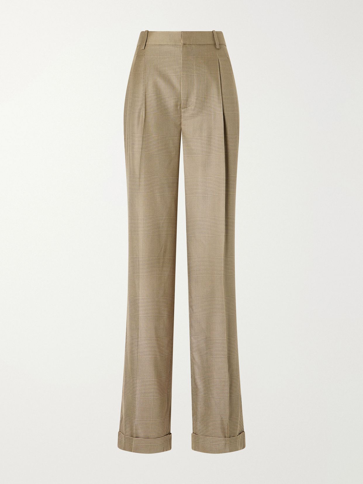 timothy pleated prince of wales checked silk straight leg pants