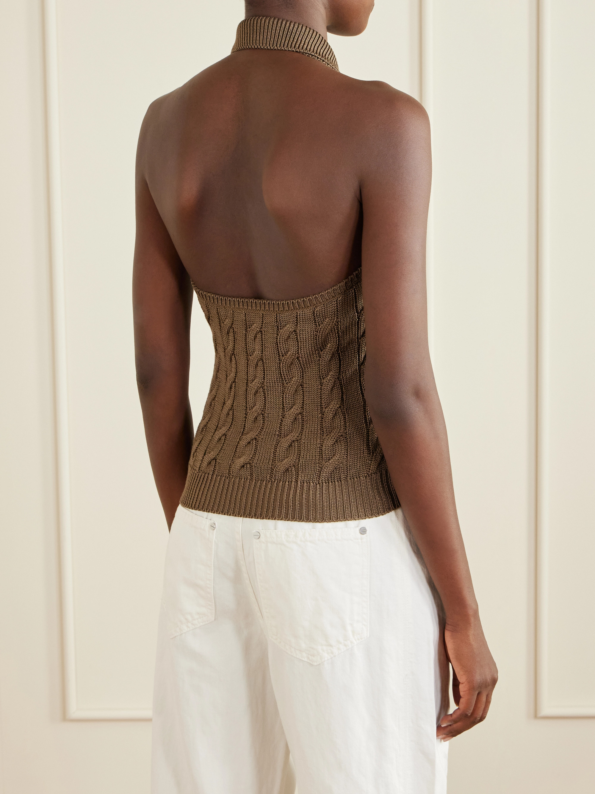 Ralph Lauren Collection Cable-knit stretch-silk halterneck polo vest