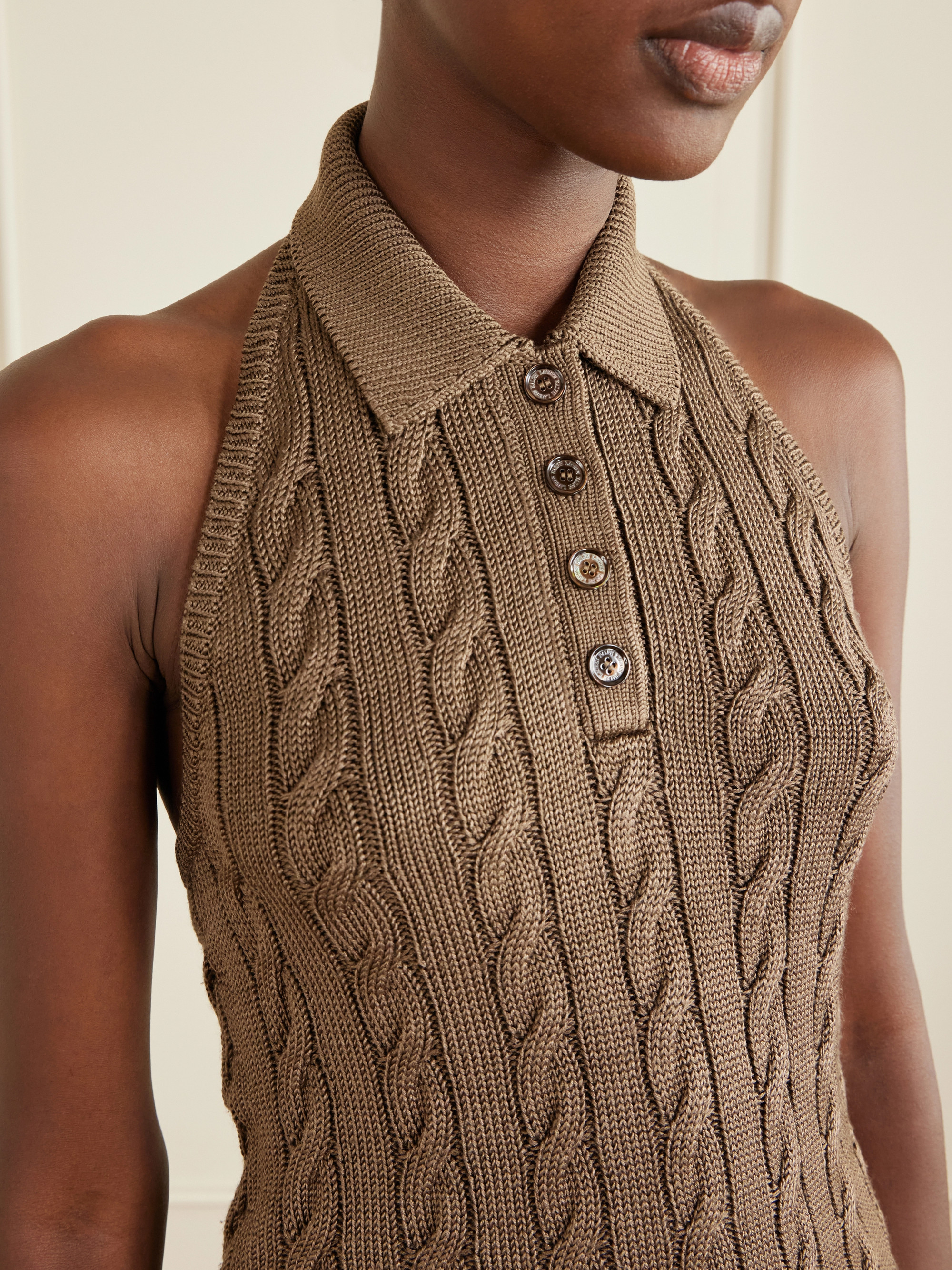 Ralph Lauren Collection Cable-knit stretch-silk halterneck polo vest
