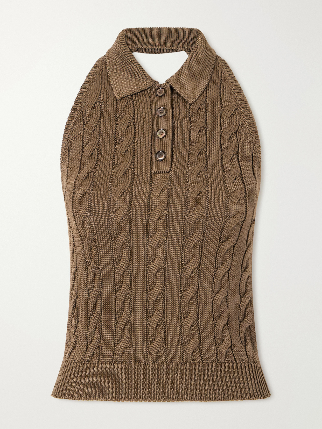 Ralph Lauren Cable-knit Halterneck Stretch-silk Polo In Brown