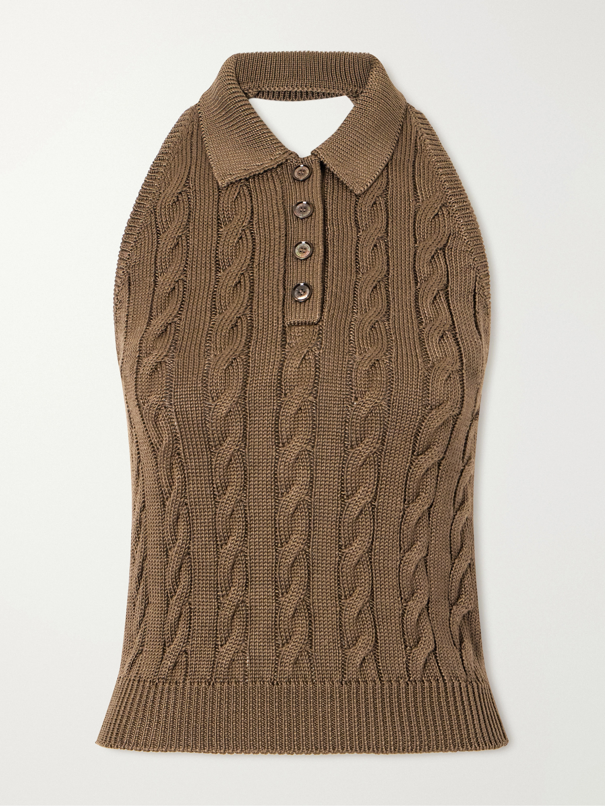 Ralph Lauren Collection Cable-knit stretch-silk halterneck polo vest