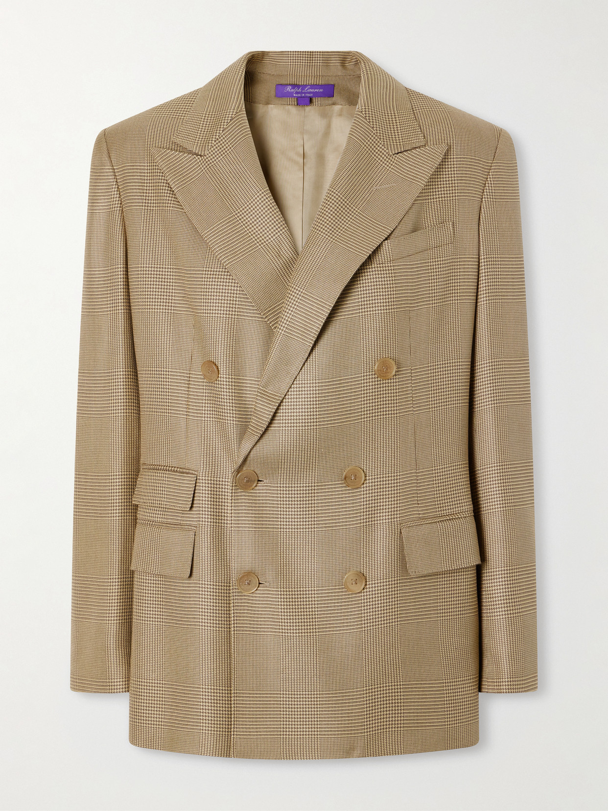 Ralph Lauren Glen Double-breasted Prince Of Wales Checked Silk Blazer In Brown
