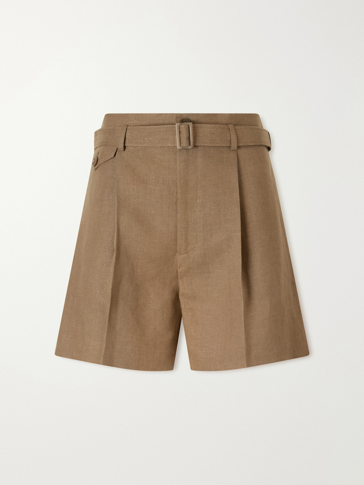 Ralph Lauren Denise Belted Pleated Linen Shorts In Brown