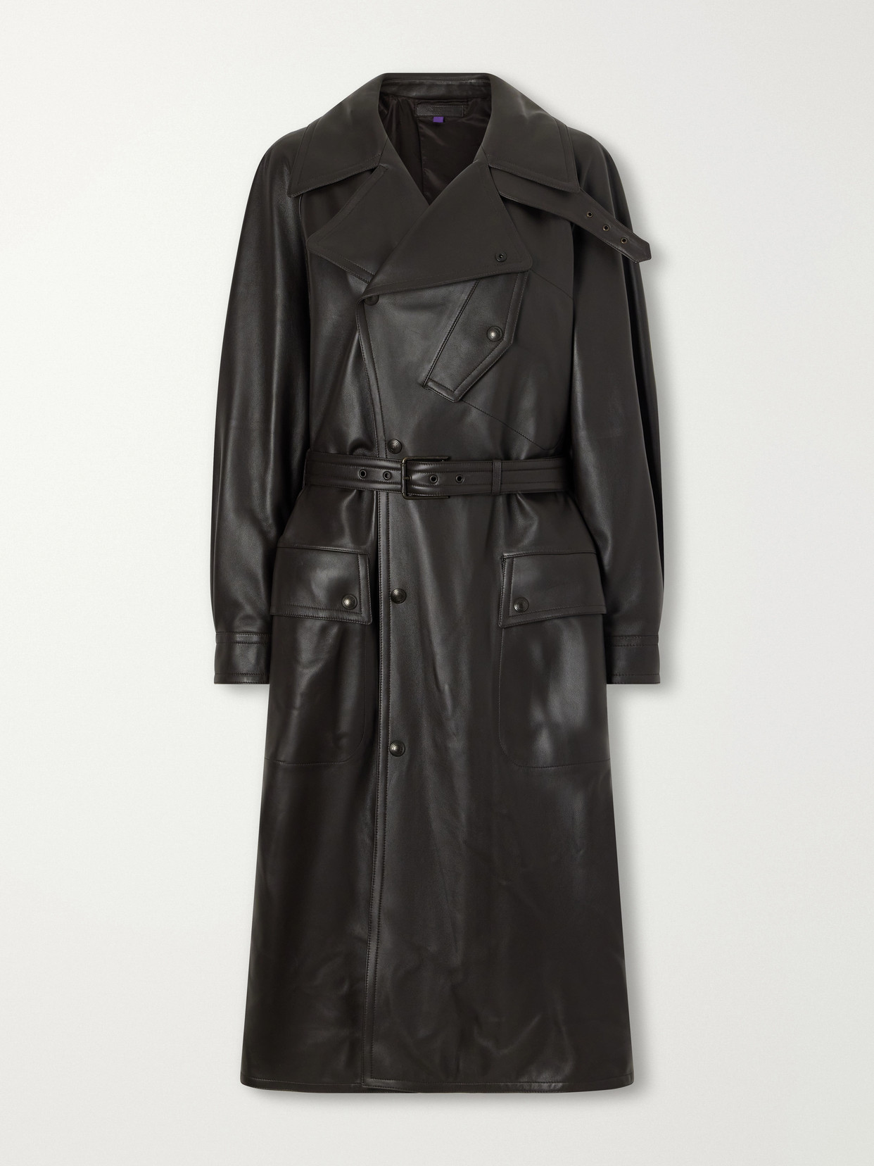 Ralph Lauren Belted Leather Coat In Black