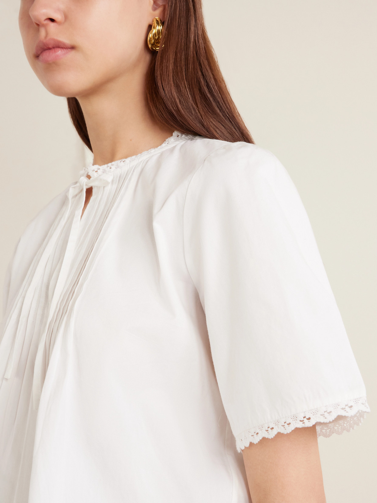Freesia Pleated Lace-Trimmed Organic Cotton Shirt
