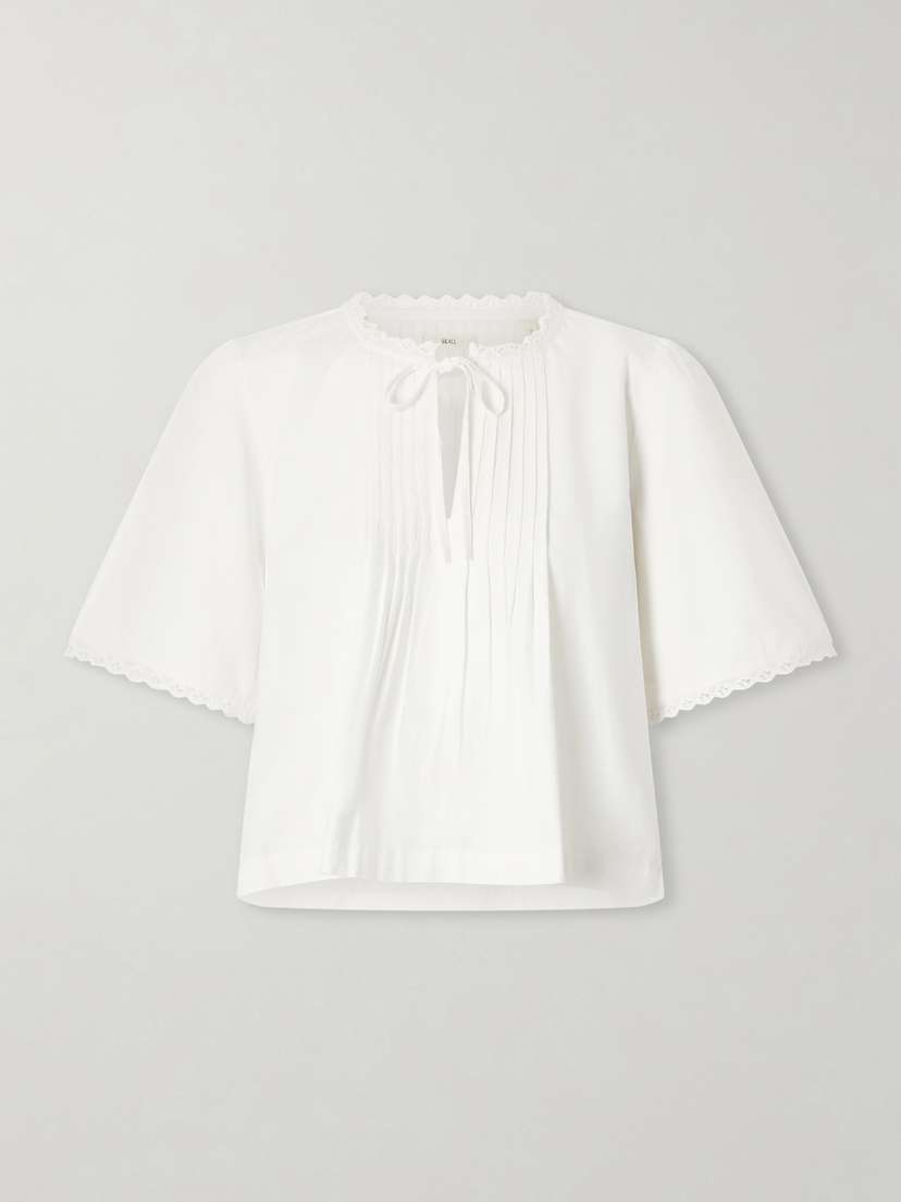 SKALL Freesia Pleated Lace-trimmed Organic Cotton Shirt