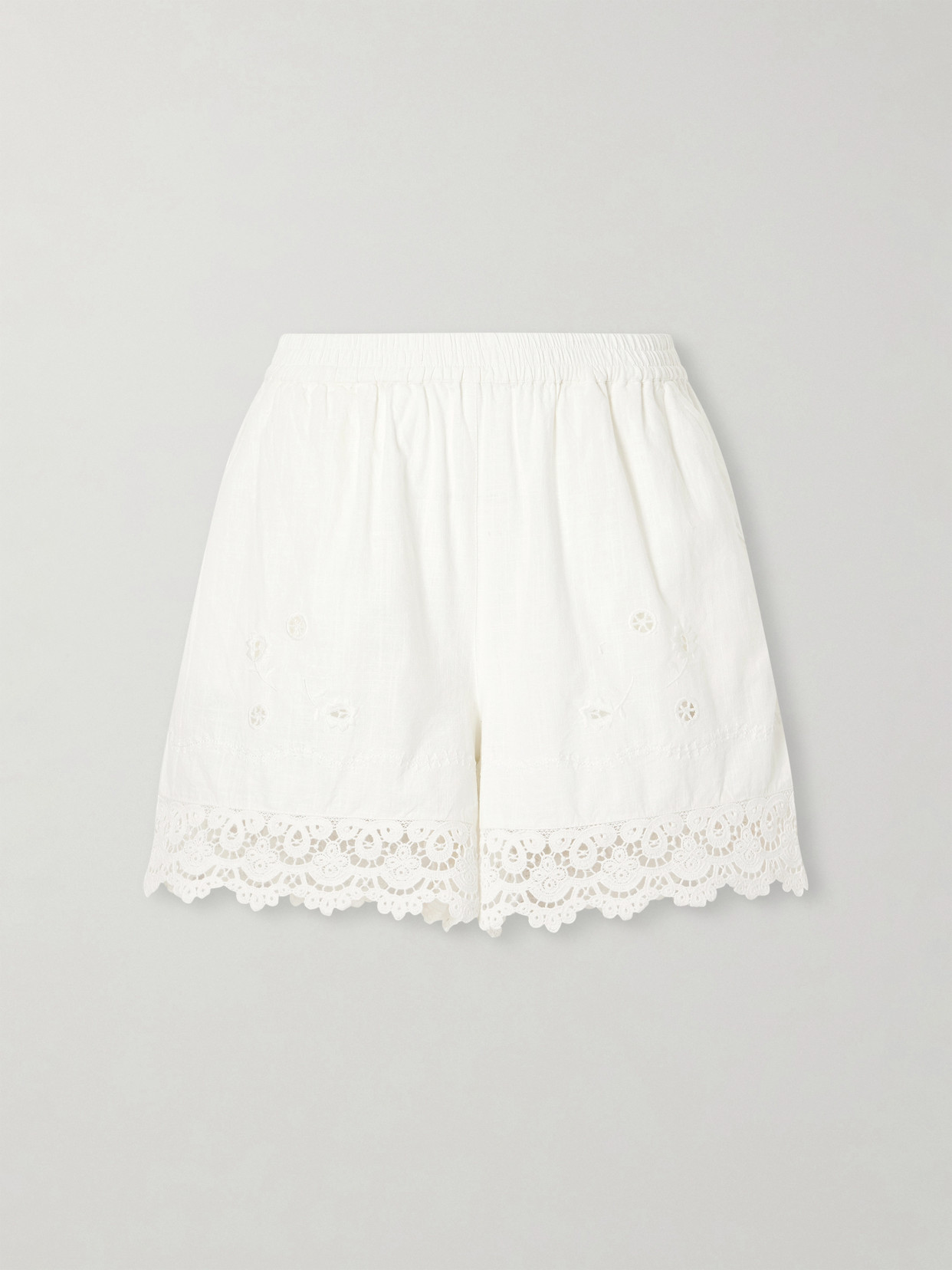 Skall Tallulah Floral-embroidered Organic Cotton And Linen-blend Shorts In White