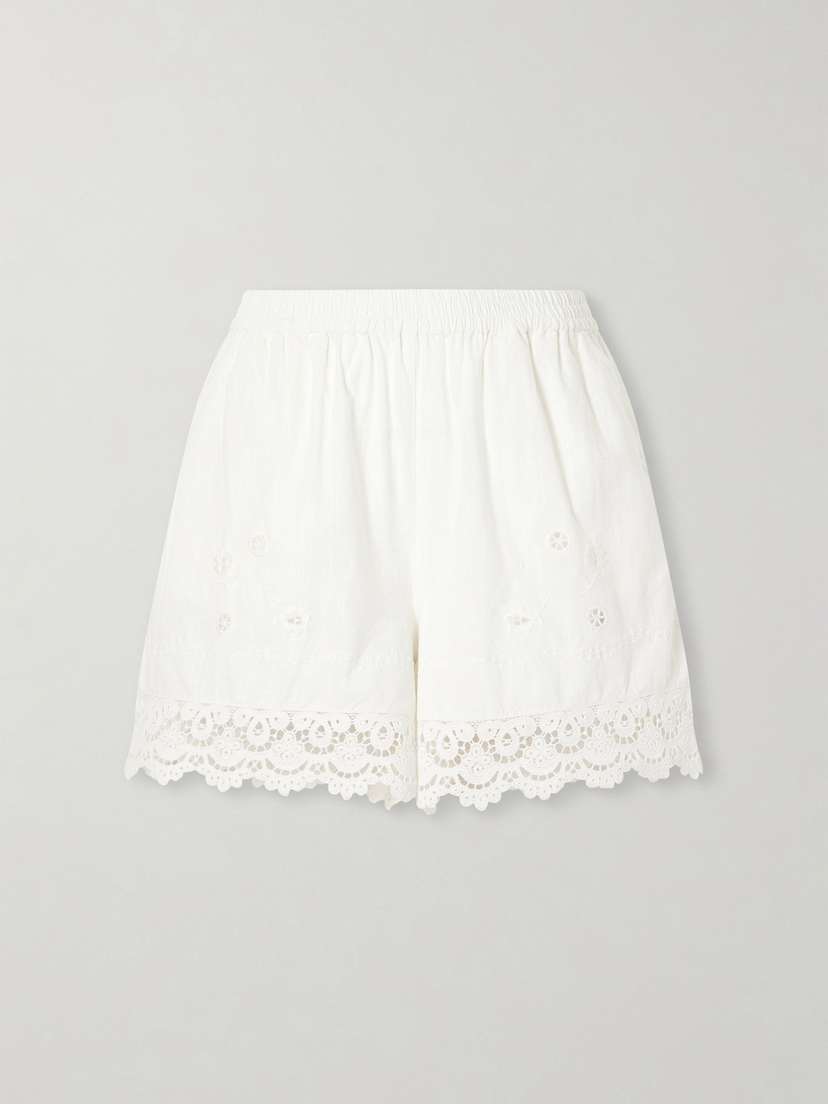 SKALL Tallulah Floral-embroidered Organic Cotton And Linen-blend Shorts