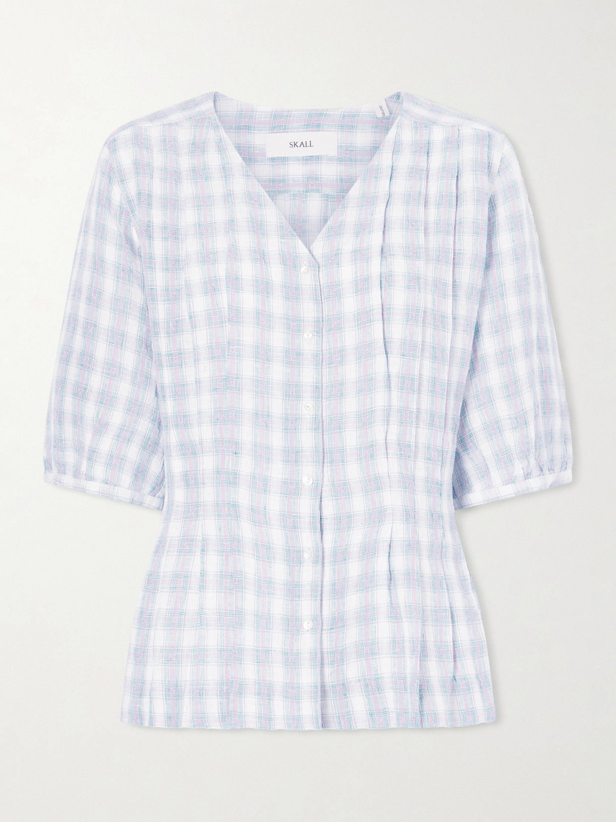 Skall Elvira Pleated Checked Linen Shirt In Blue