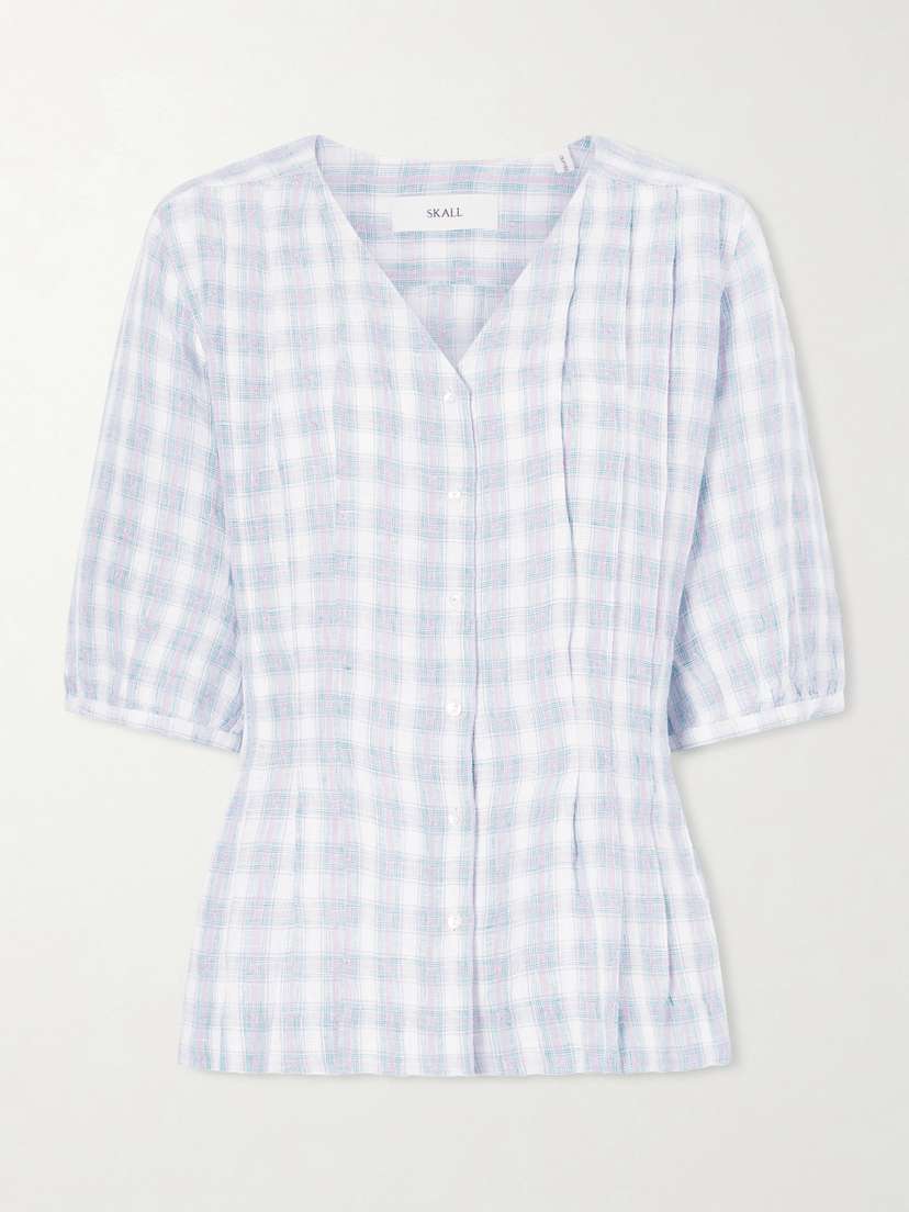 SKALL Elvira Pleated Checked Linen Shirt