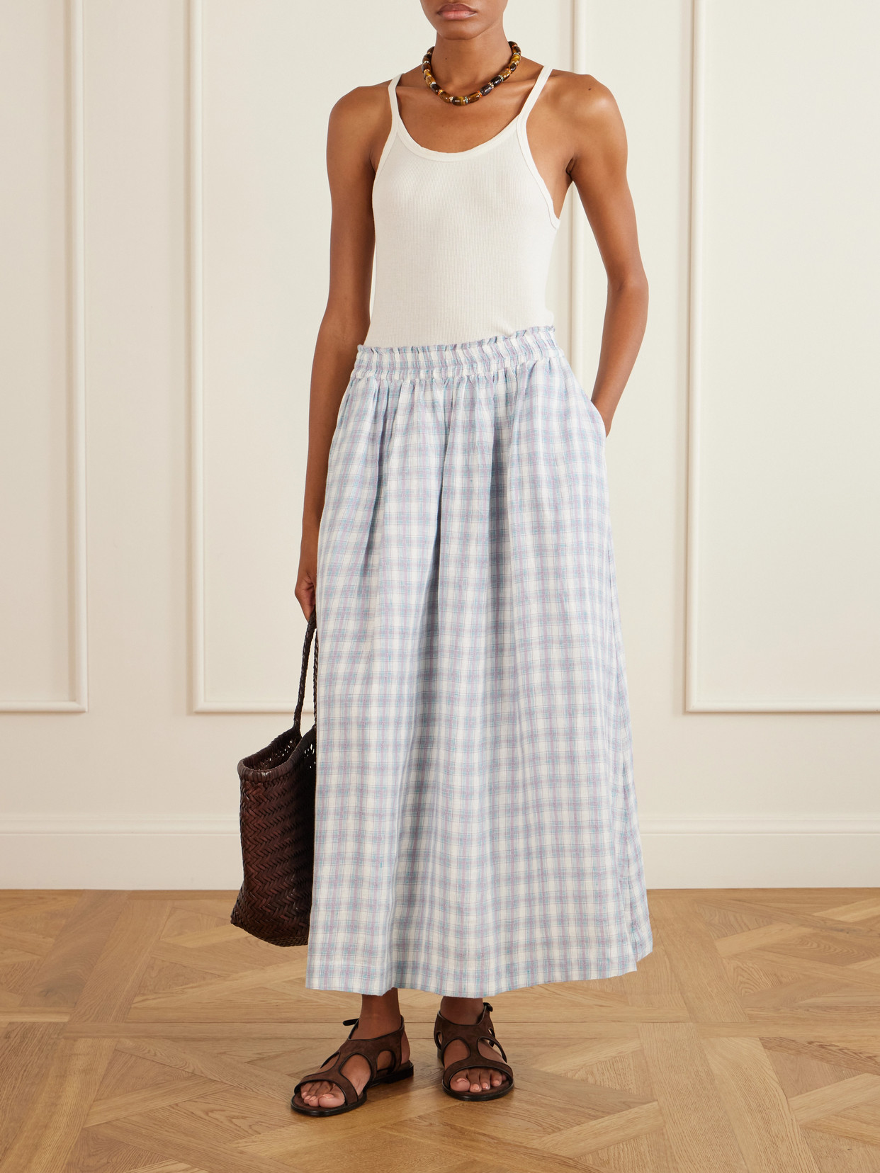 Pleated Checked Midi