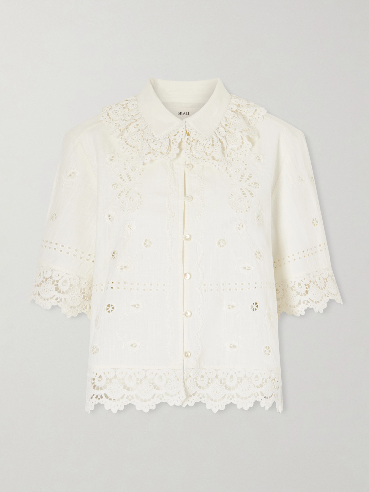 Skall Talia Broderie Anglaise Cotton And Linen-blend Shirt In Neutral