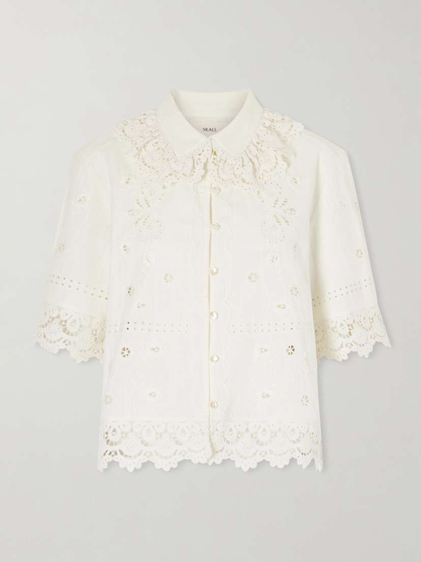 SKALL Talia Broderie Anglaise Cotton And Linen-blend Shirt