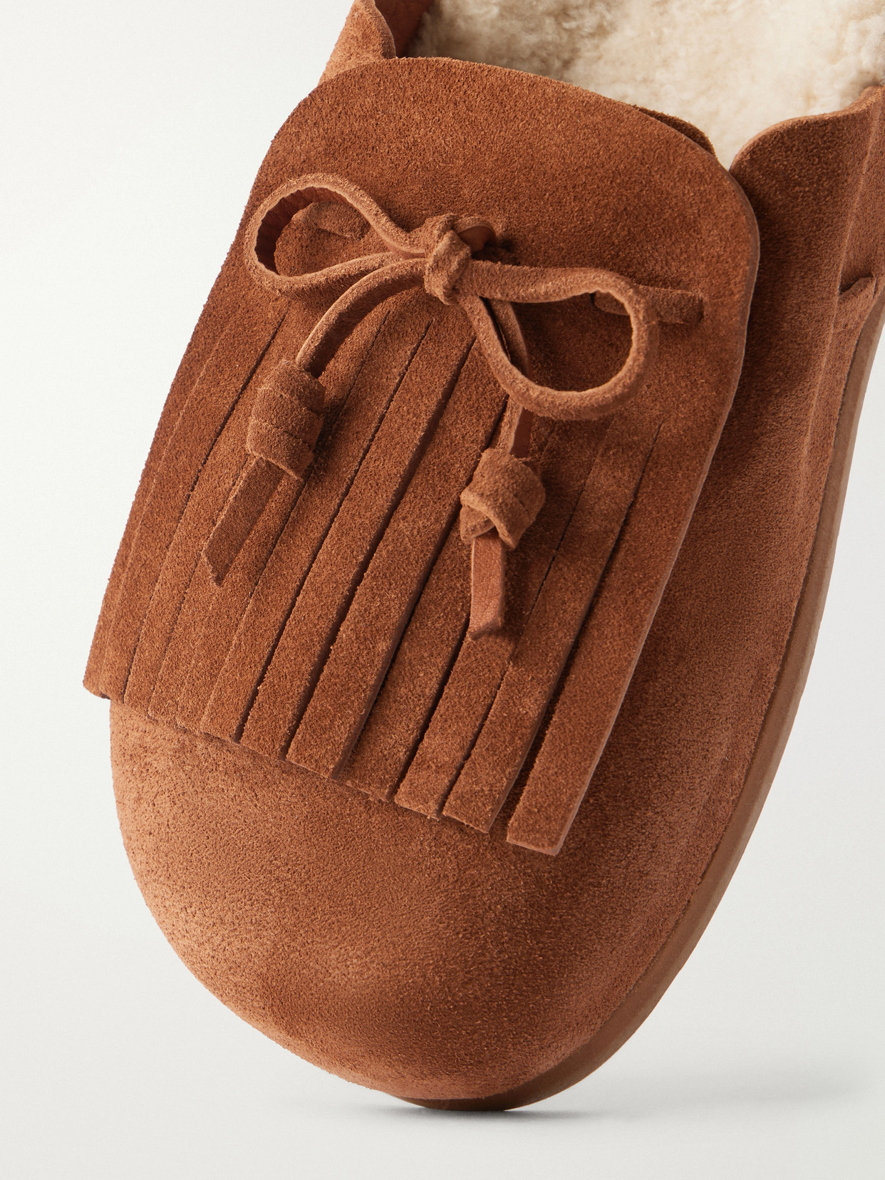Vasilitsa Tassel-Detailed Shearling-Trimmed Suede Slip-Ons