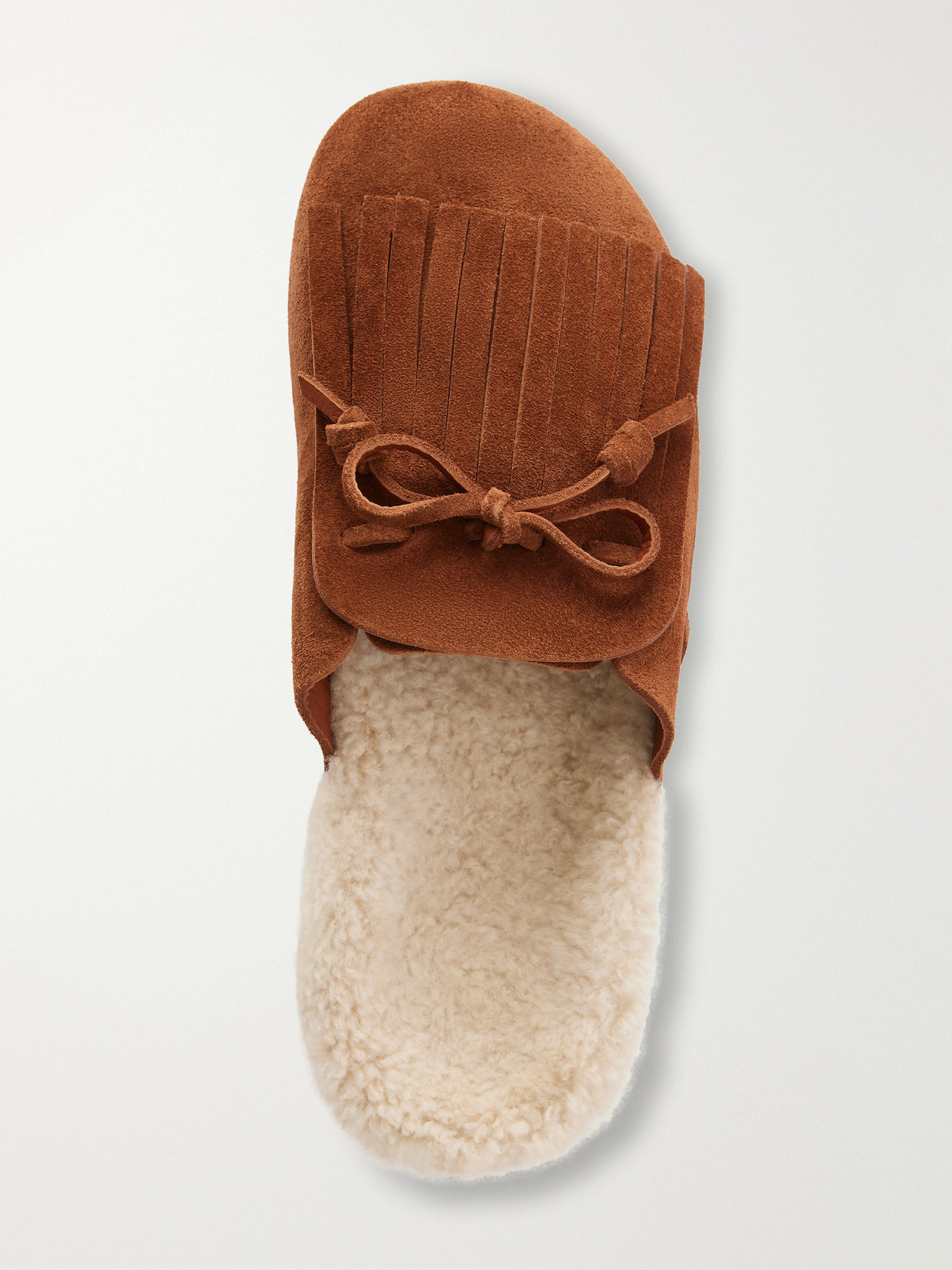 Vasilitsa Tassel-Detailed Shearling-Trimmed Suede Slip-Ons