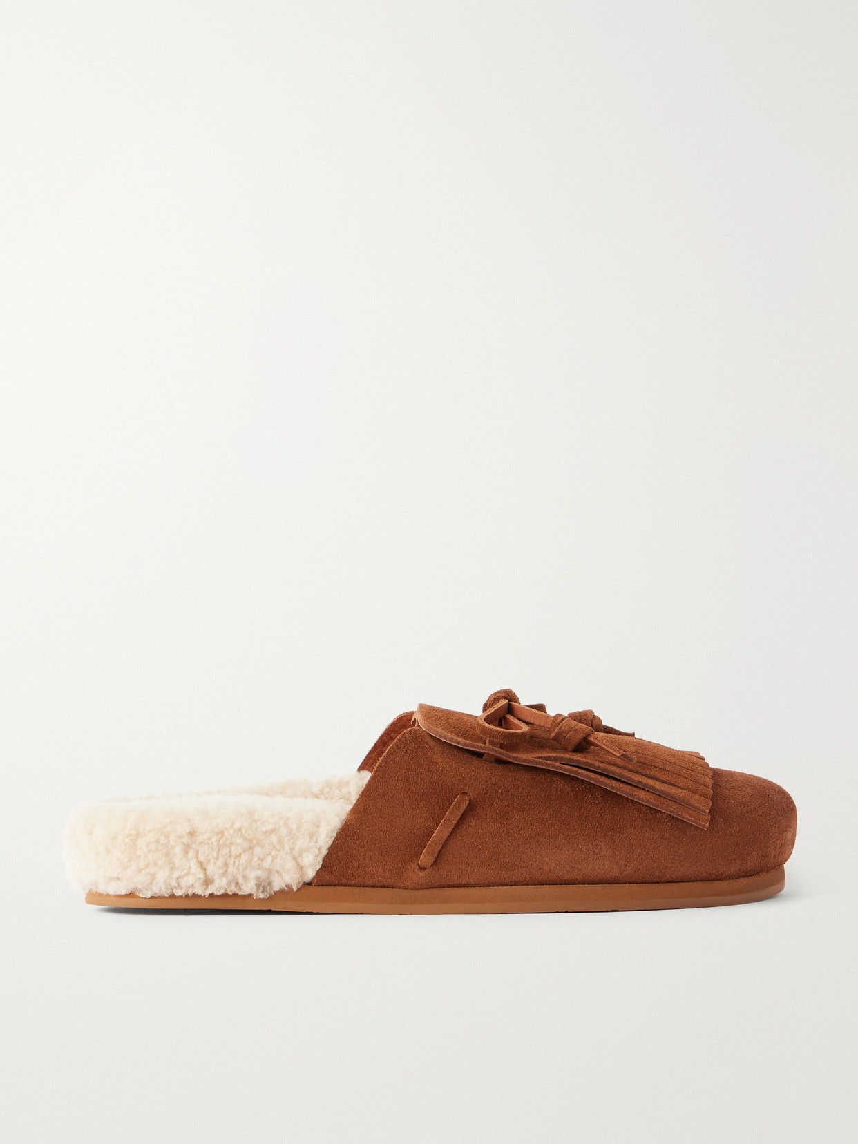 Ancient Greek Sandals Vasilitsa Tassel-detailed Shearling-trimmed Suede Mules In Brown