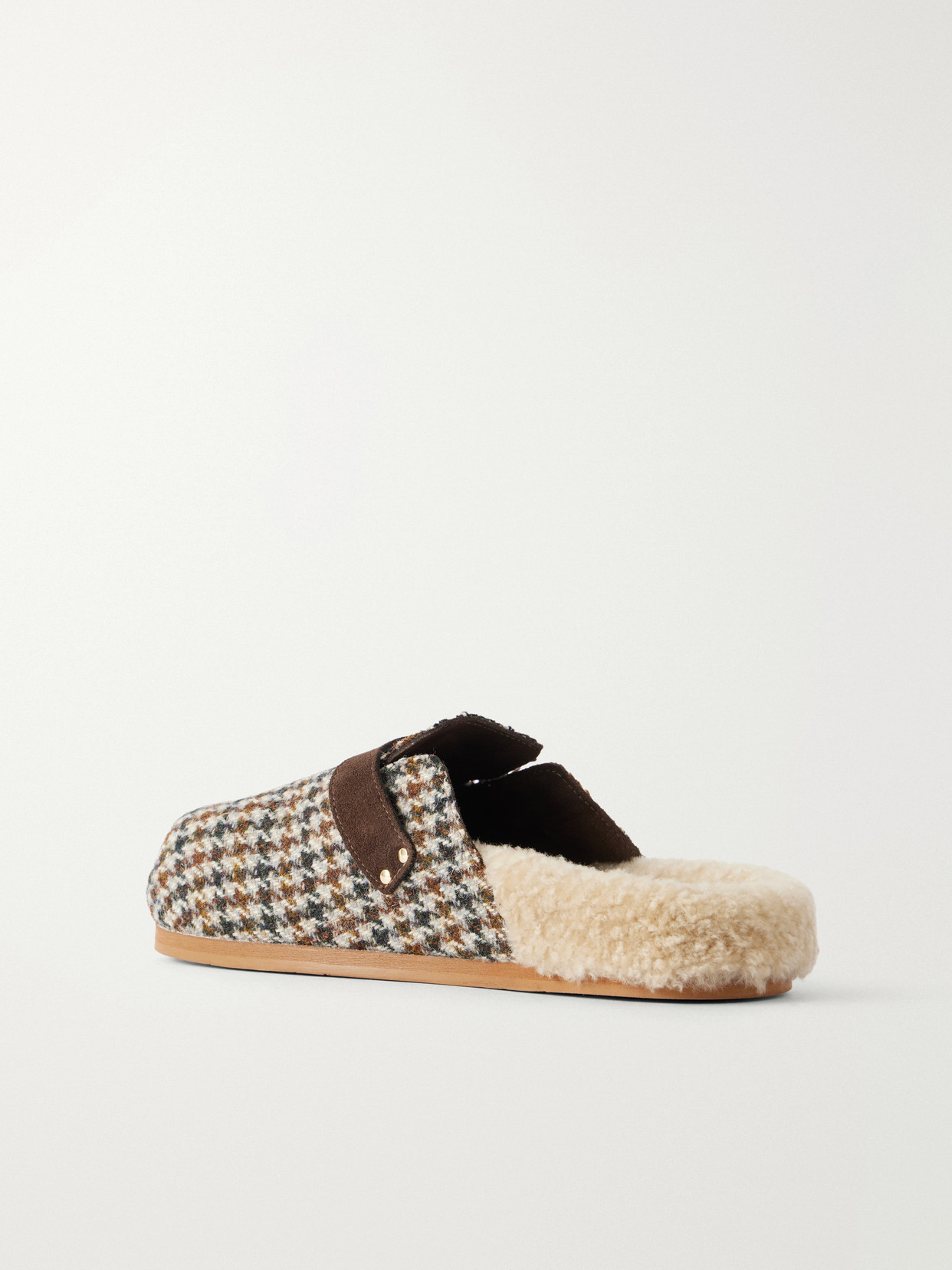 Vasilitsa Shearling-Trimmed Houndstooth Tweed Slip-Ons