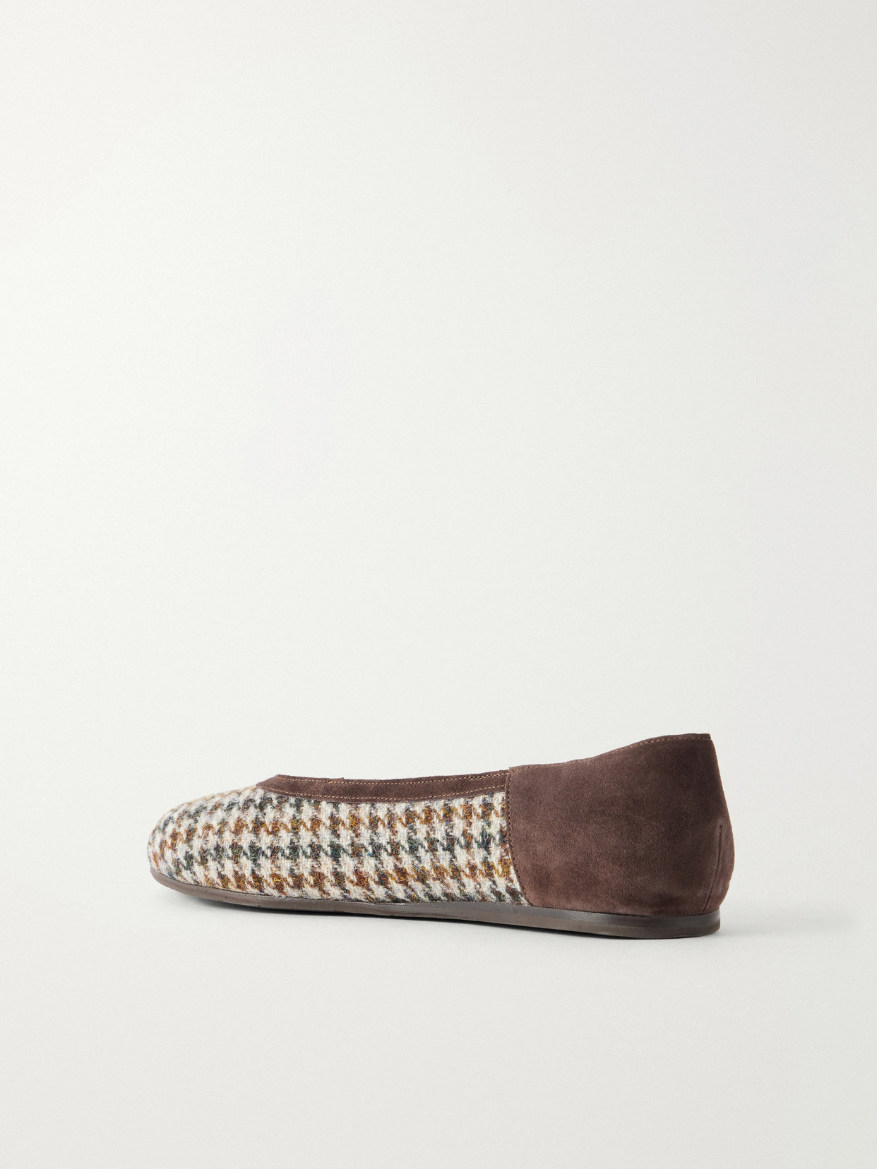 Aeropi Suede-Trimmed Houndstooth Tweed Ballet Flats