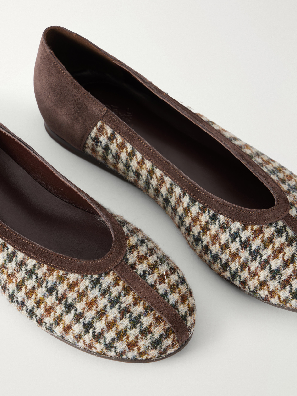 Aeropi Suede-Trimmed Houndstooth Tweed Ballet Flats