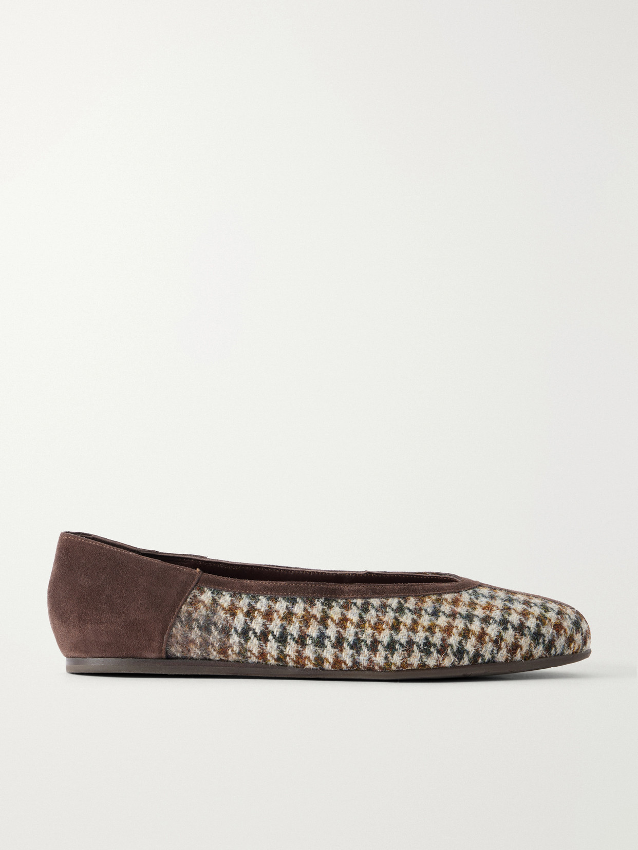 Aeropi Suede-Trimmed Houndstooth Tweed Ballet Flats