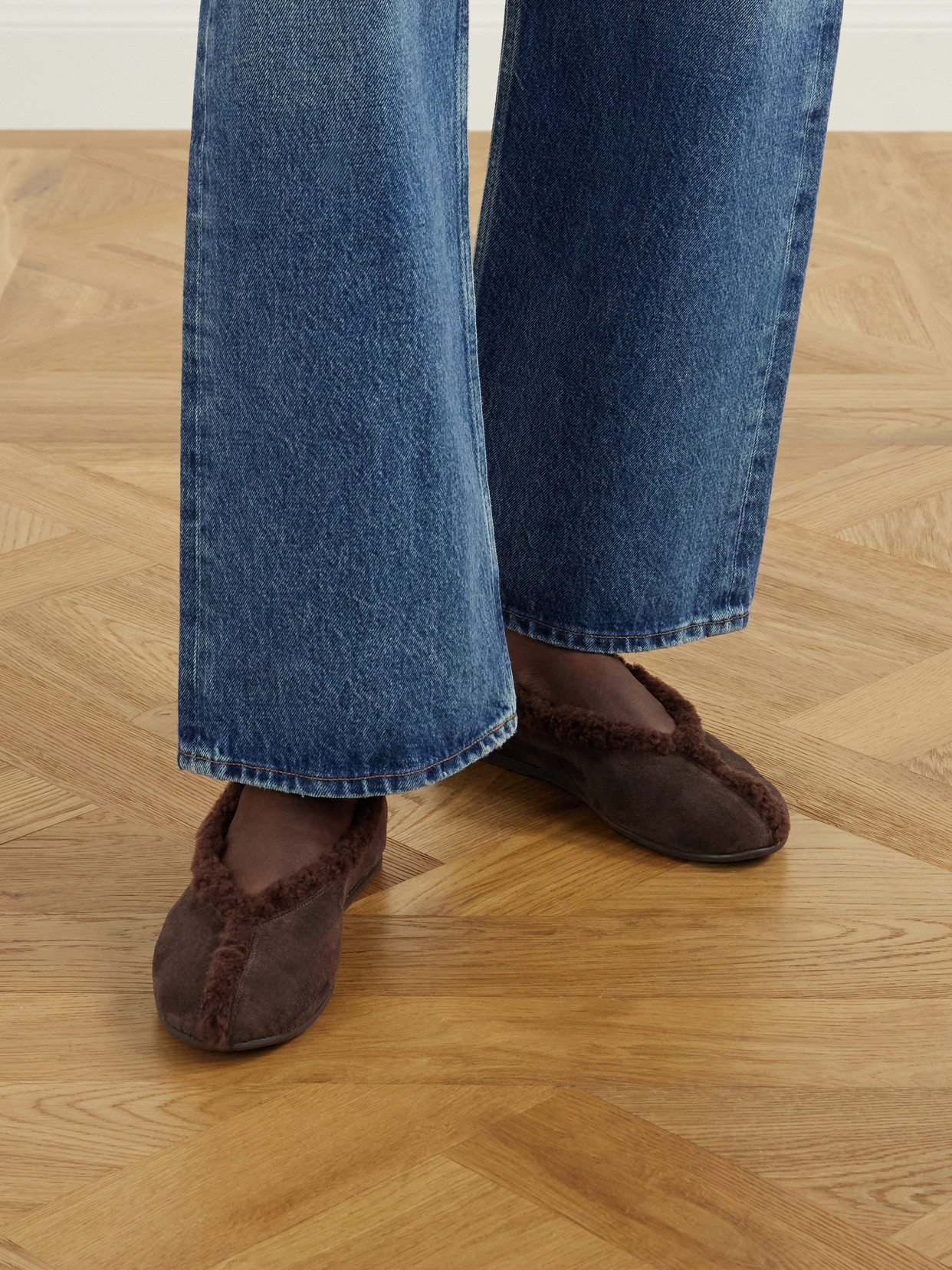 Aeropi Shearling-Trimmed Ballet Flats