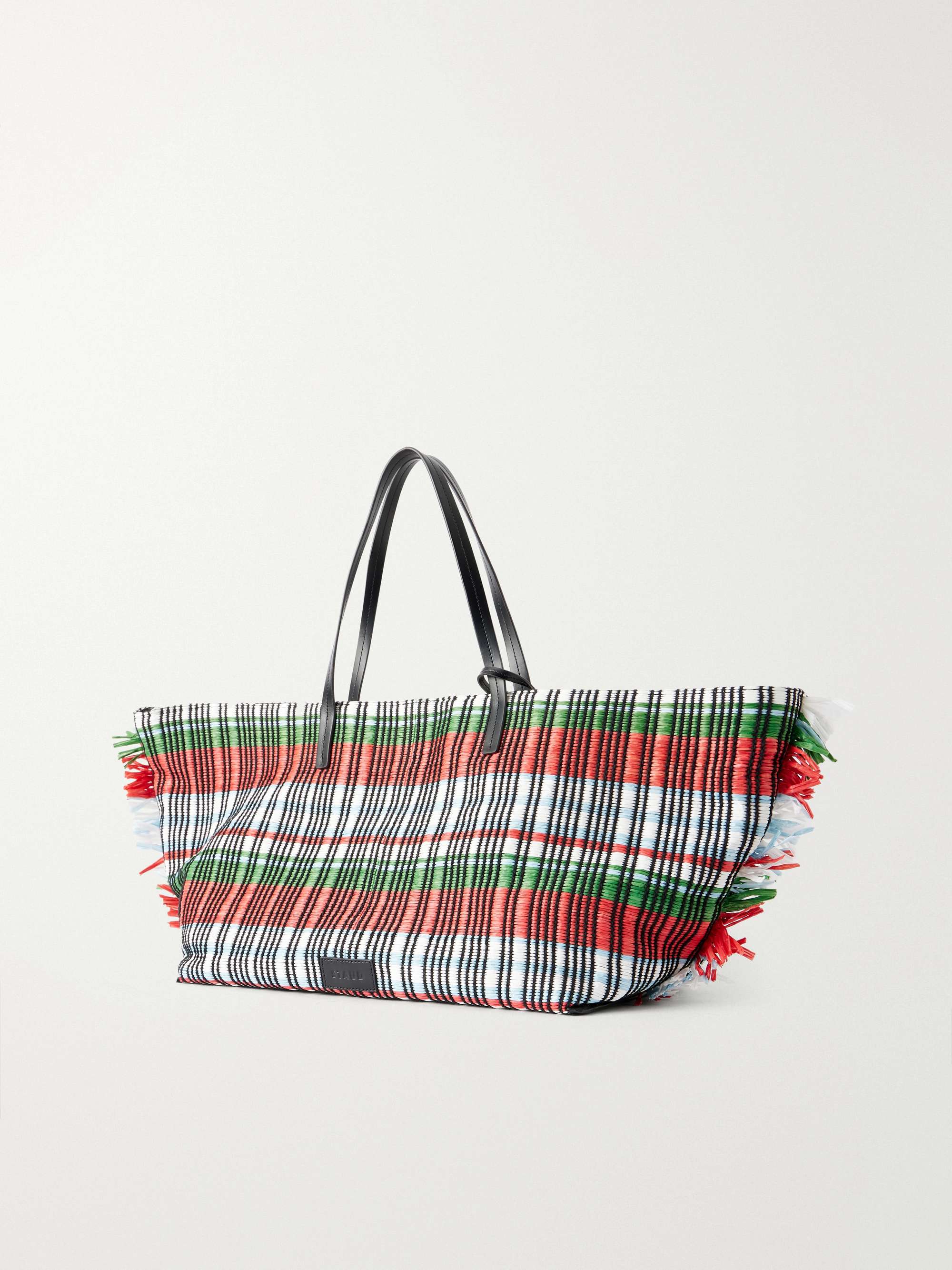 STAUD + Da Adolfo Christos raffia checked fringed tote | NET-A-PORTER
