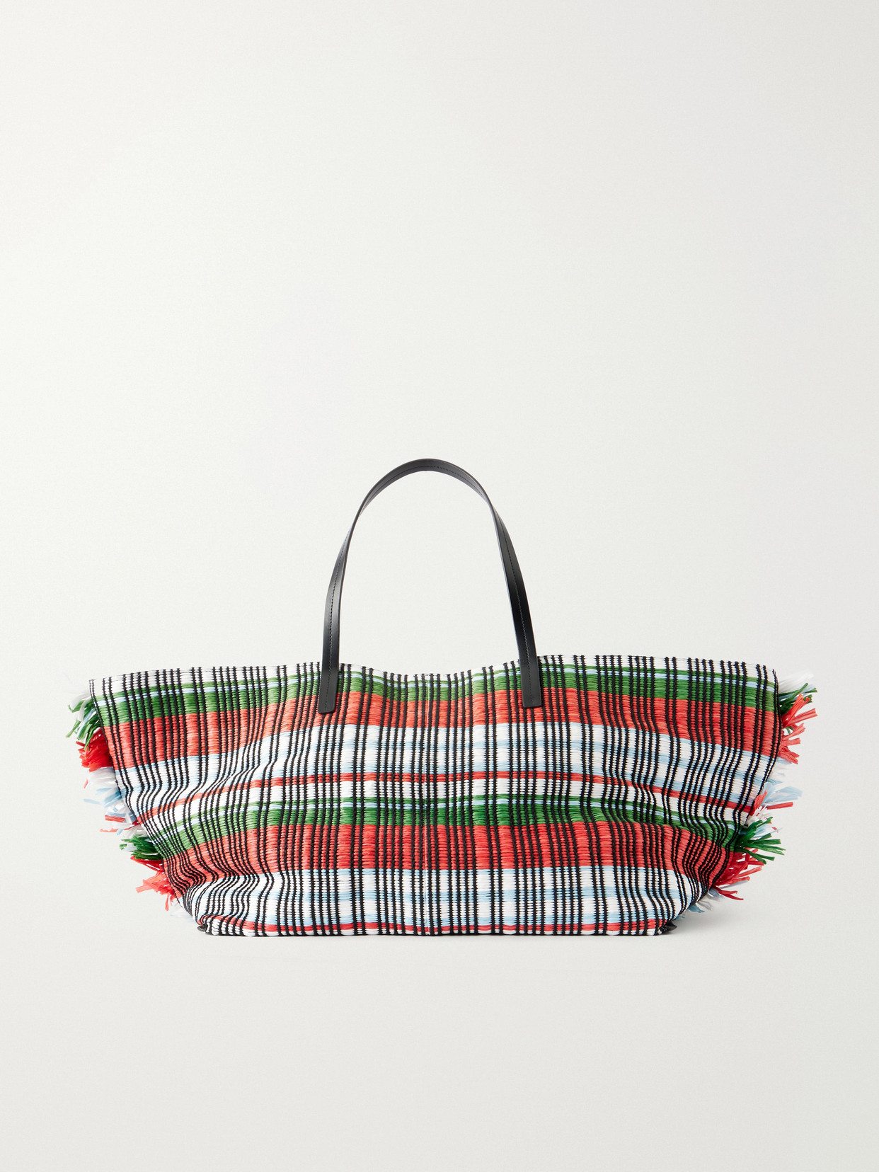 Staud + Da Adolfo Christos Raffia Checked Fringed Tote In Multi