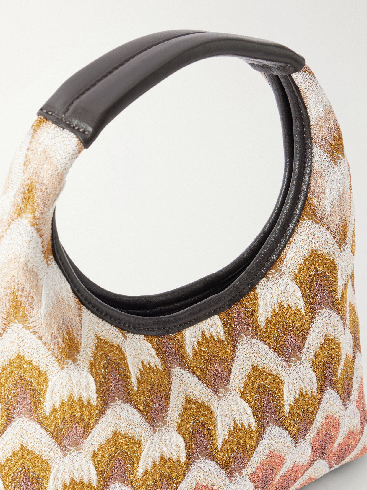 Hobo Leather-Trimmed Metallic Crochet-Knit Tote