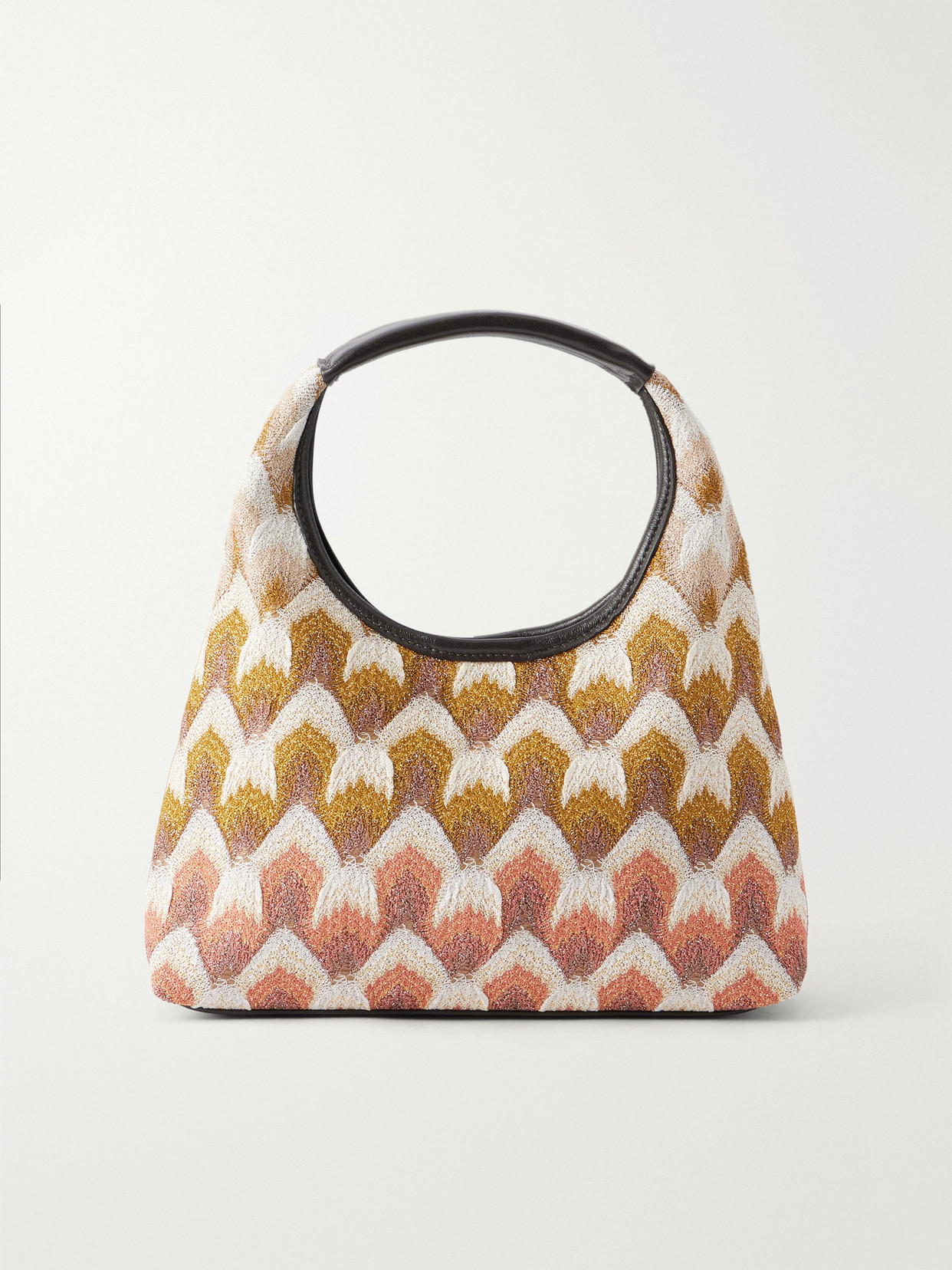 Missoni Hobo Leather-trimmed Metallic Crochet-knit Tote In Brown