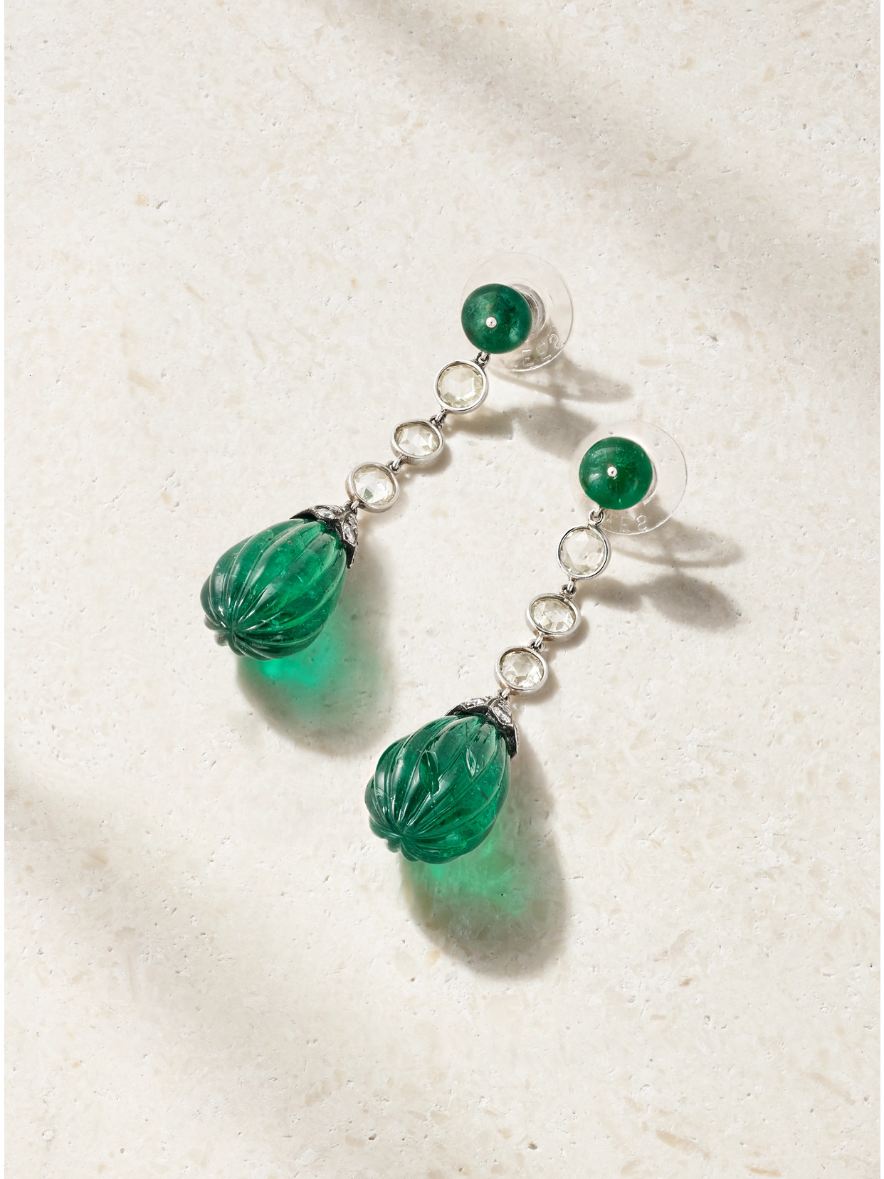 Eleuteri Vintage 2000s 18-karat White Gold, Emerald And Diamond Earrings In Green