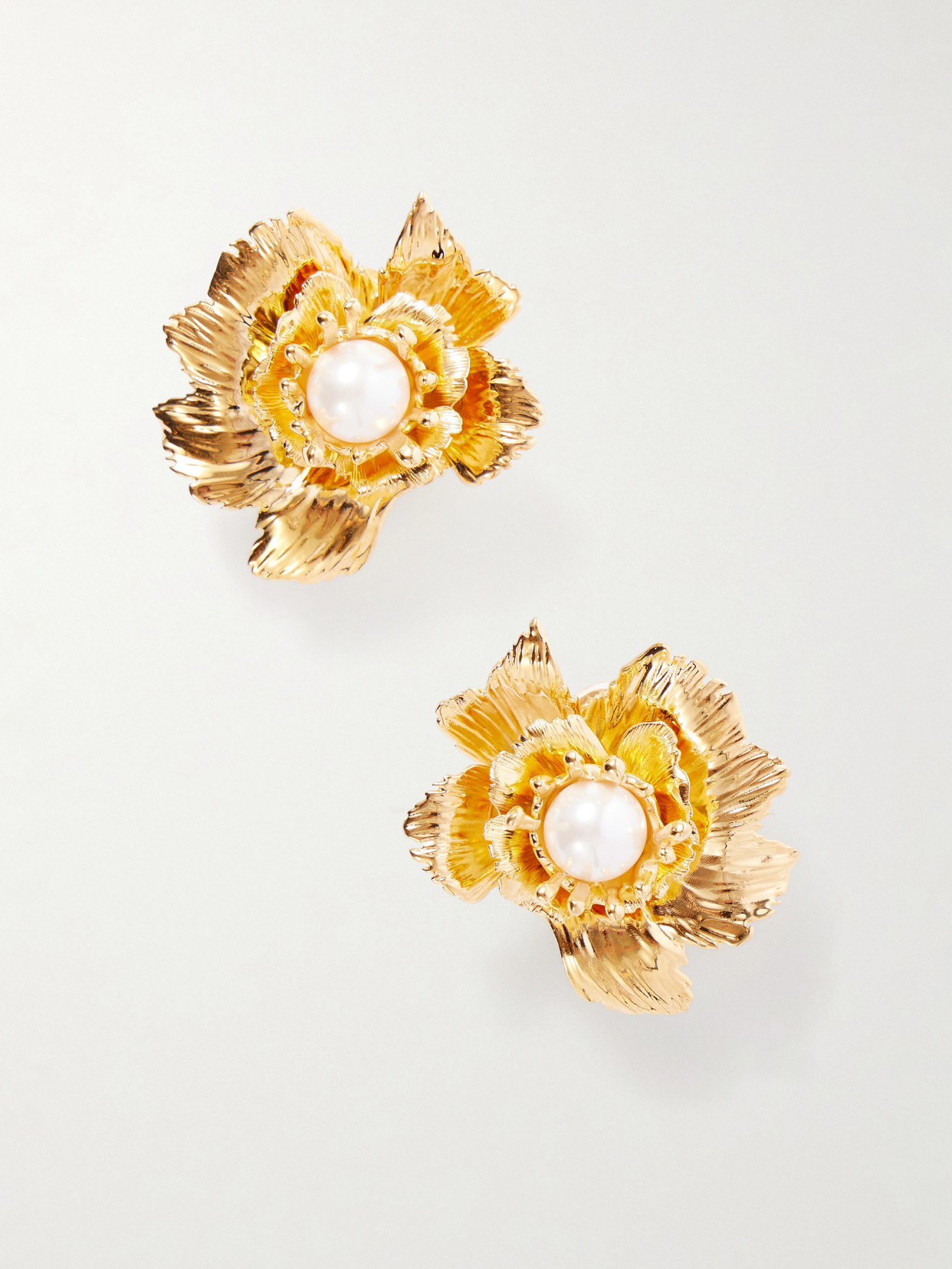 Oscar De La Renta Wild Poppy Embellished Gold-tone Earrings