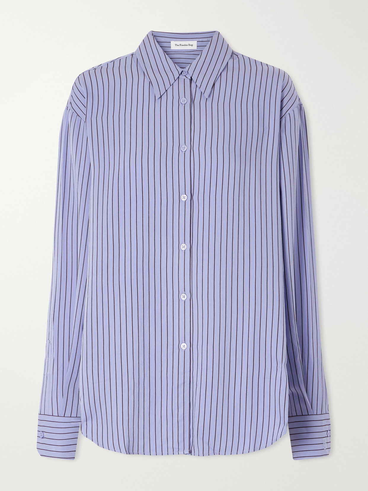 The Frankie Shop Peri Striped Satin Shirt In Blue