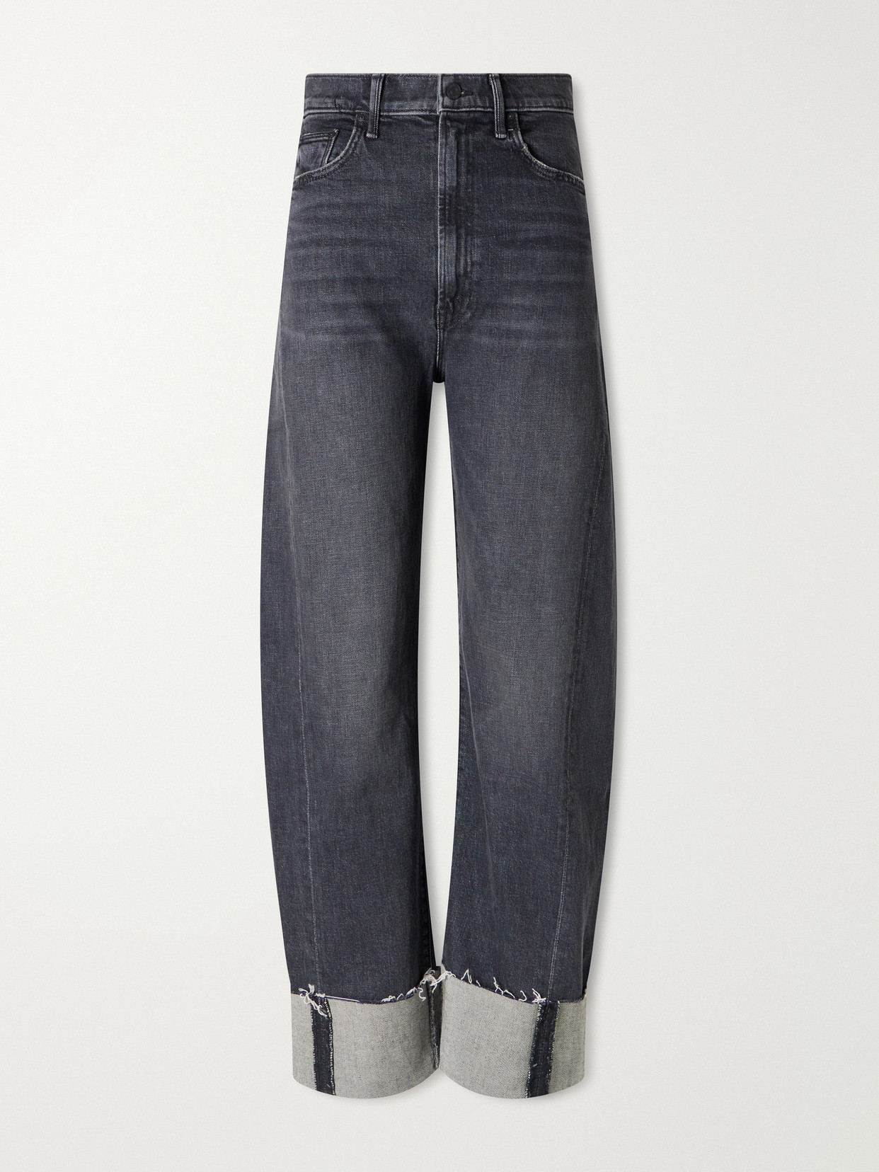 Mother The Half Pipe Ankle Cuff Fray High-rise Barrel-leg Jeans In Black
