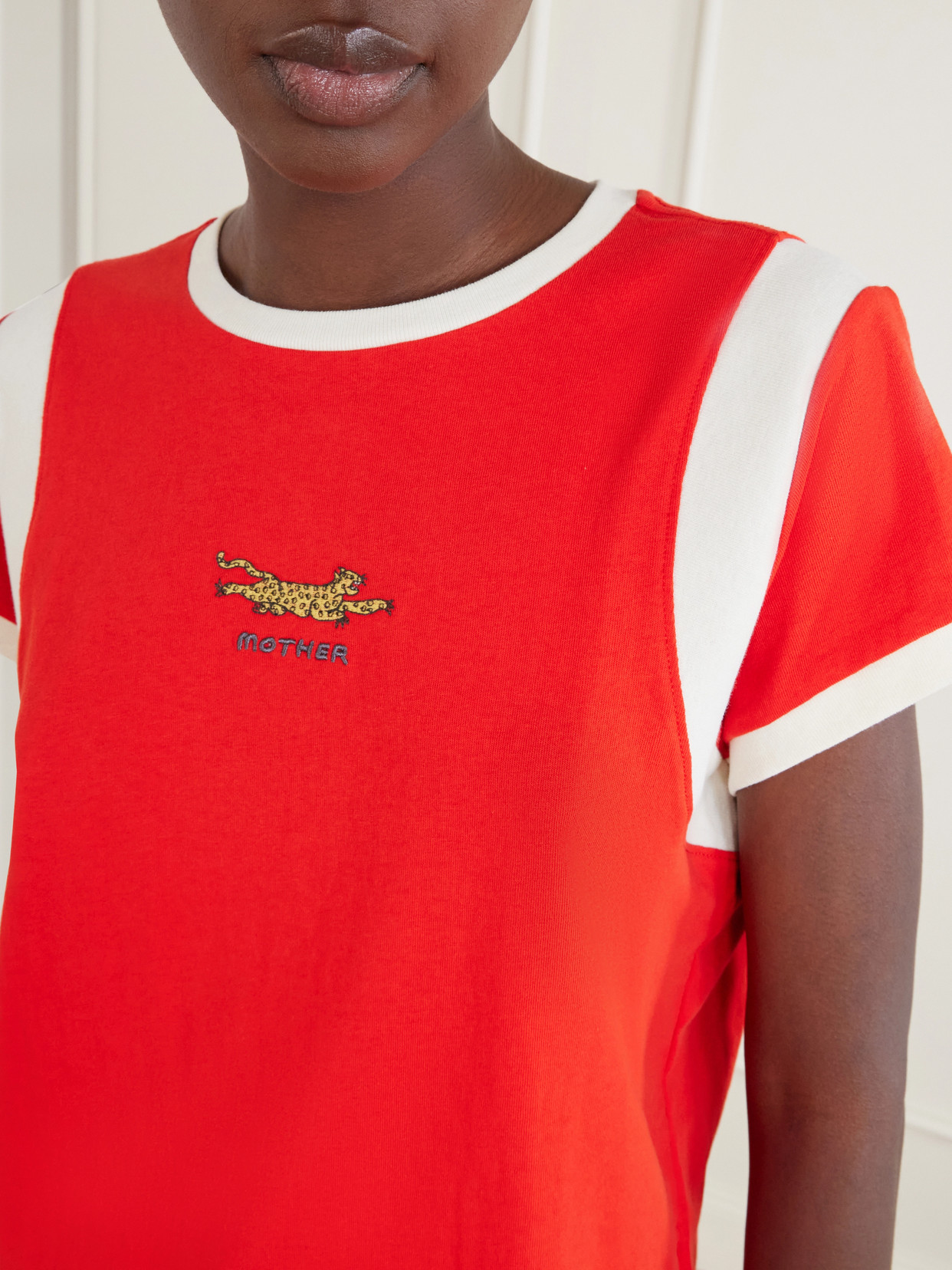 The Boxy Goodie Paneled Embroidered Cotton-Jersey T-Shirt