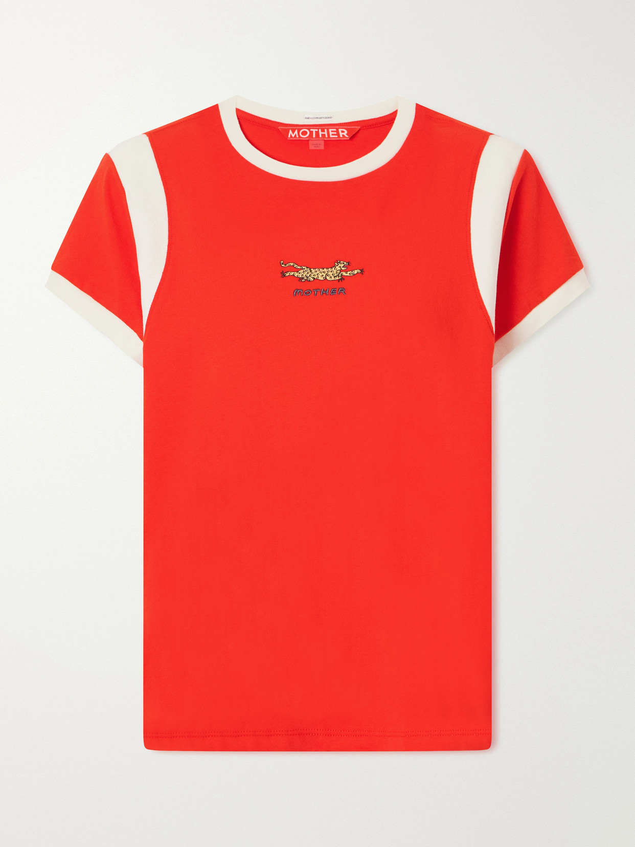 Mother The Boxy Goodie Paneled Embroidered Cotton-jersey T-shirt In Red