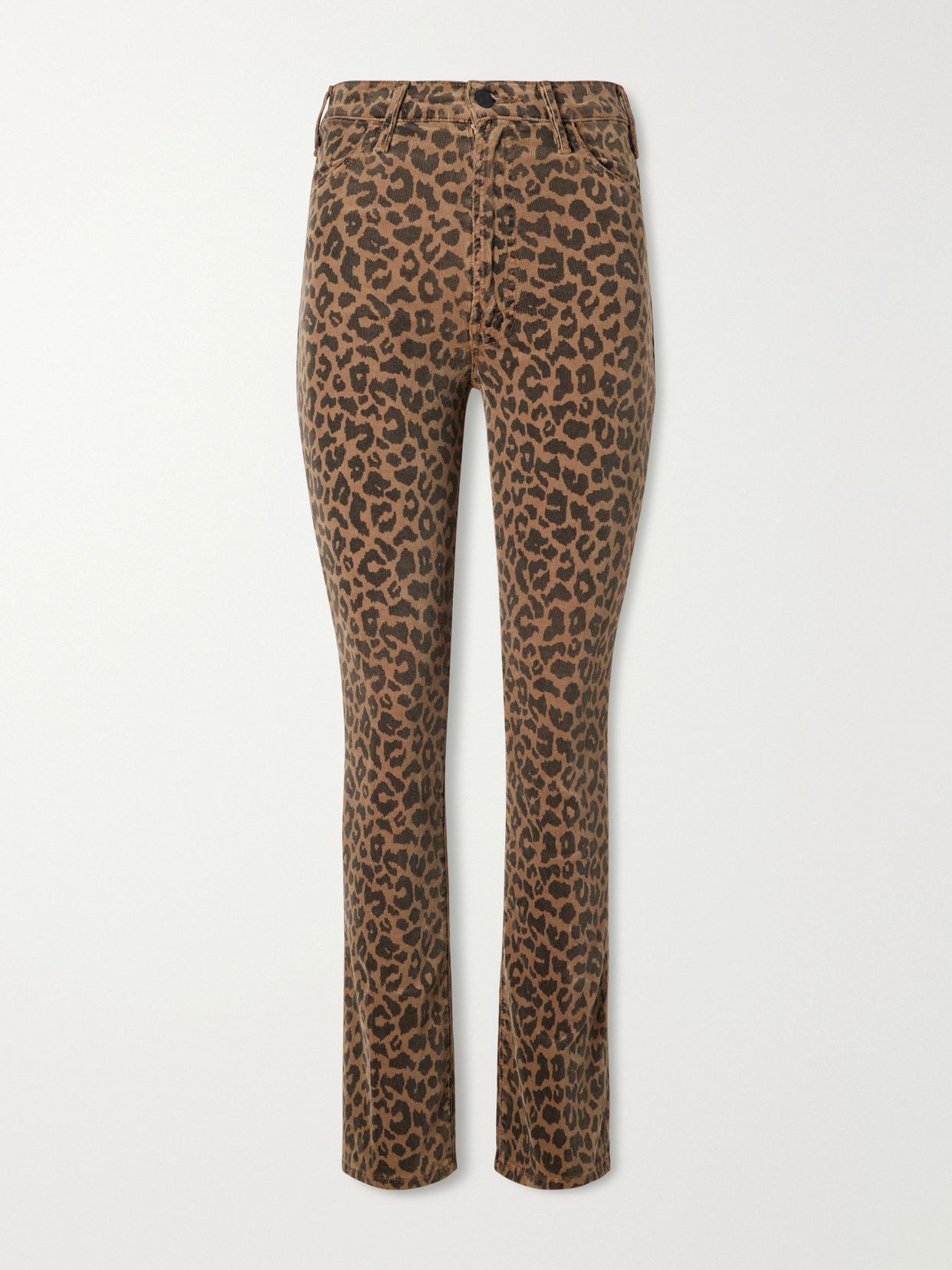 the hustler flood leopard print cotton blend corduroy high rise flared pants
