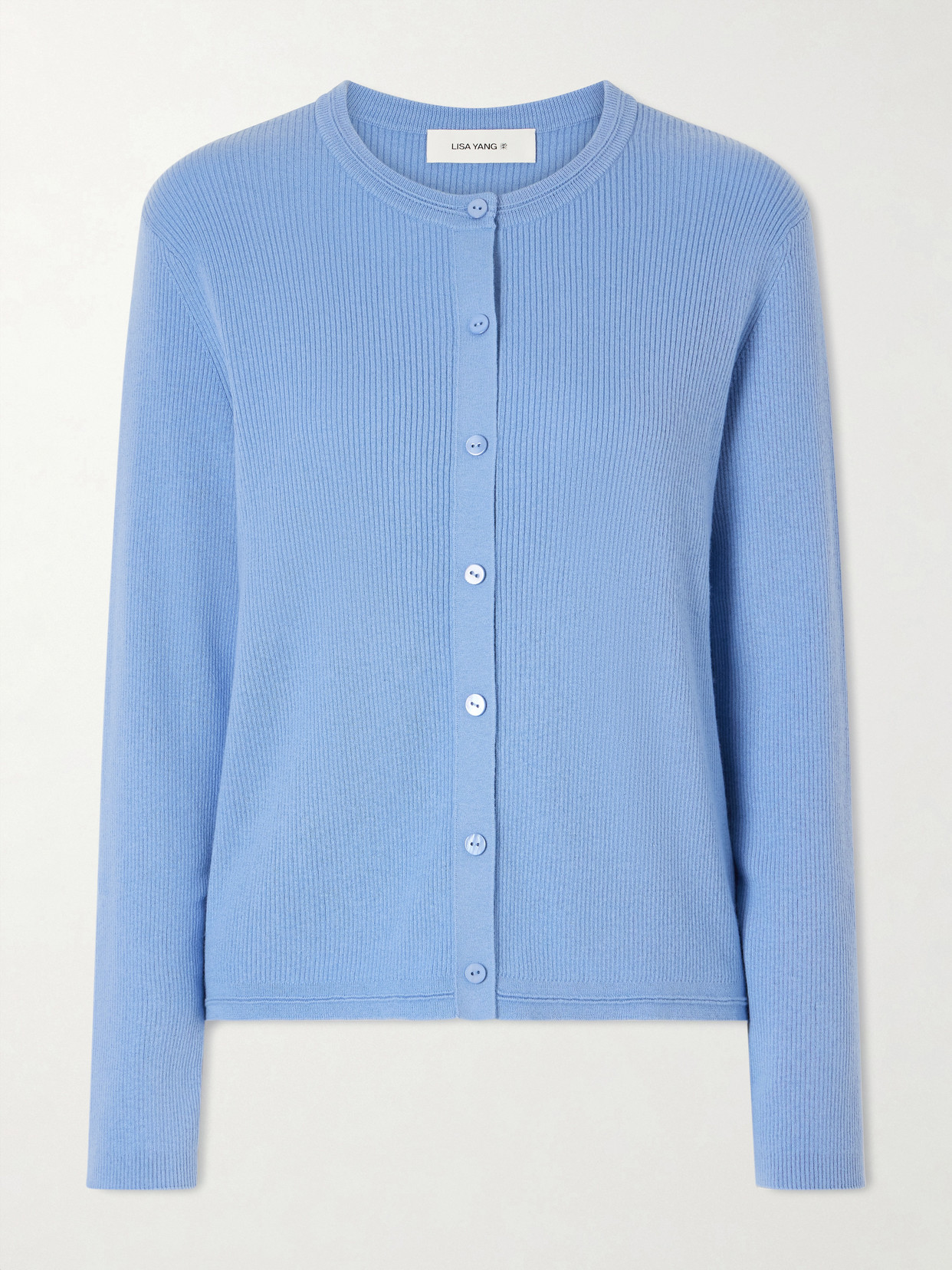 Lisa Yang Abeena Ribbed Cotton And Cashmere-blend Cardigan In Blue