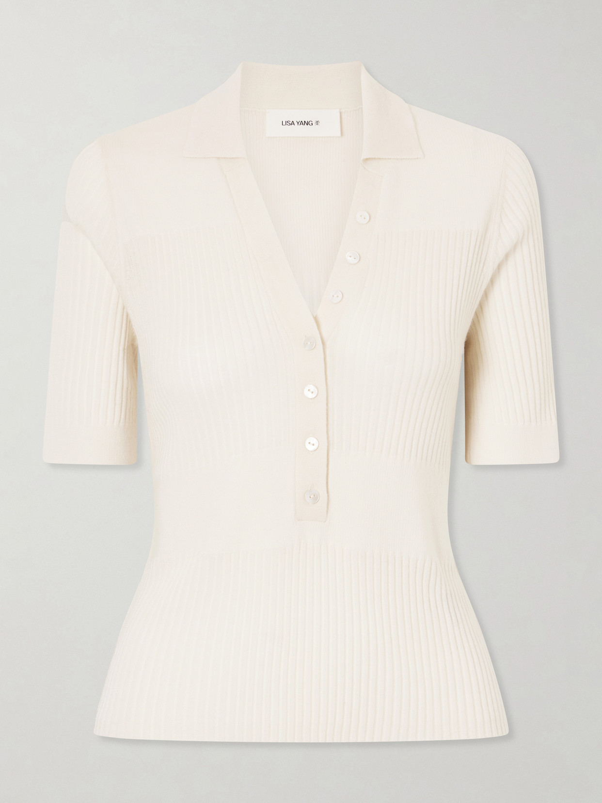 Lisa Yang Malie Ribbed-knit Cashmere Polo Sweater In Neutral
