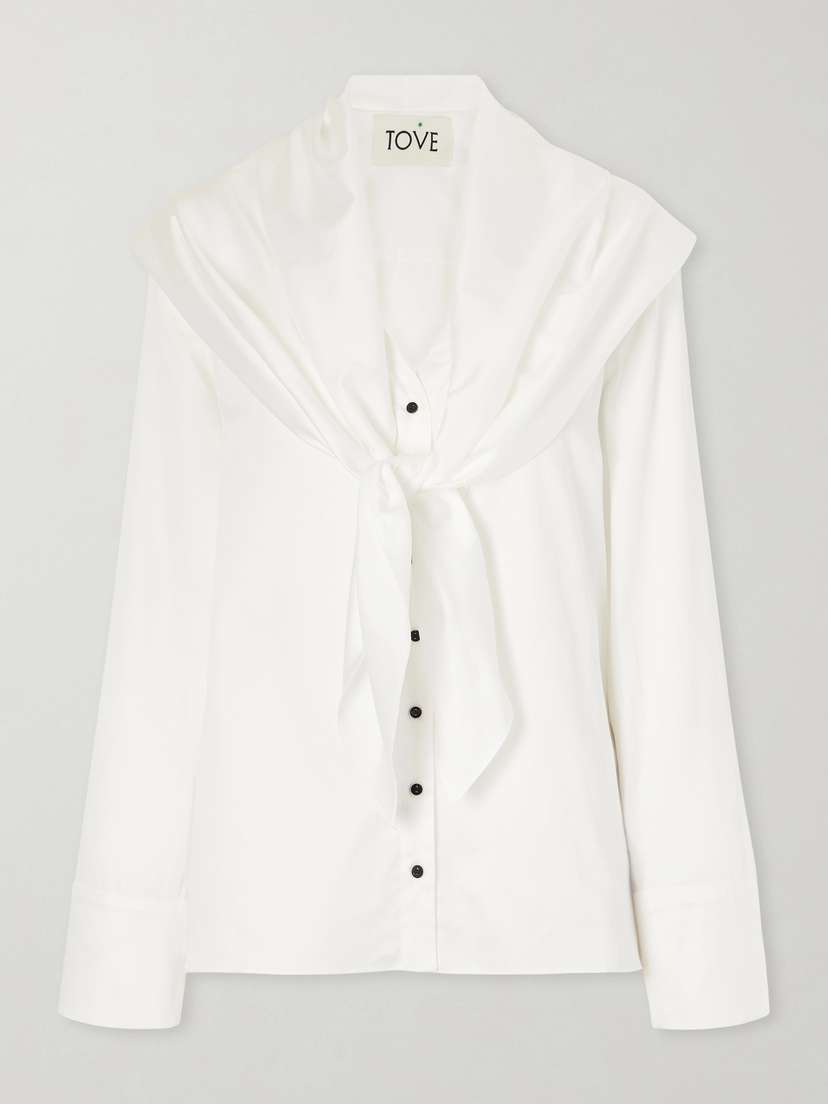Tove Nia Scarf-detailed Cotton-poplin Shirt