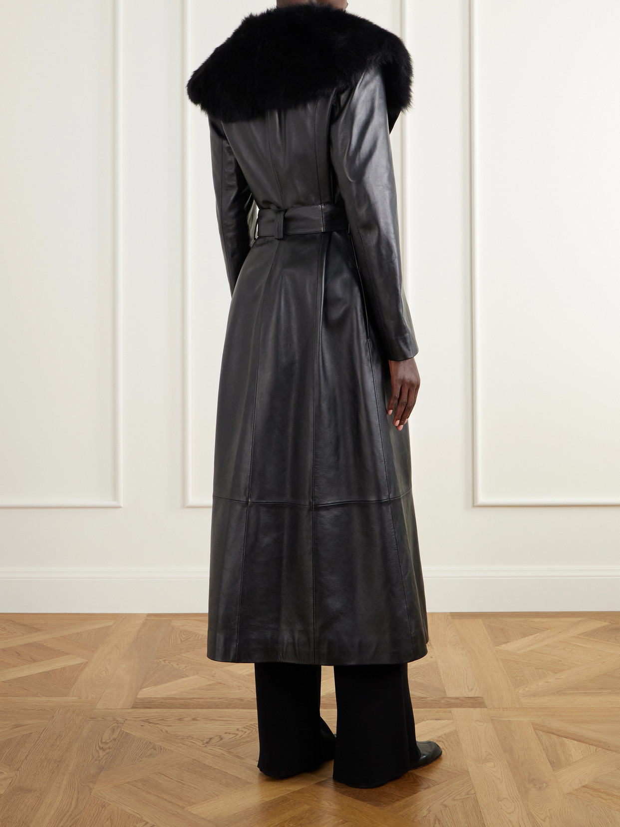 Rosa Belted Paneled Shearling-Trimmed Leather Wrap Coat
