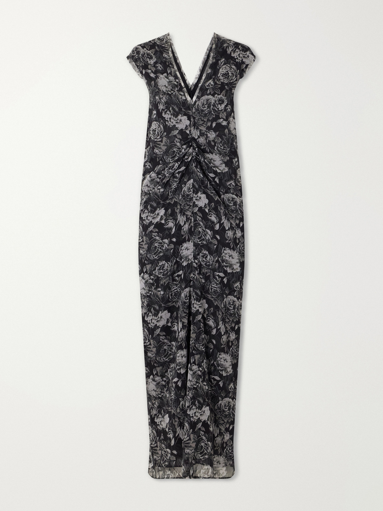 Tove Luana Floral-print Ruched Silk Maxi Dress In Black
