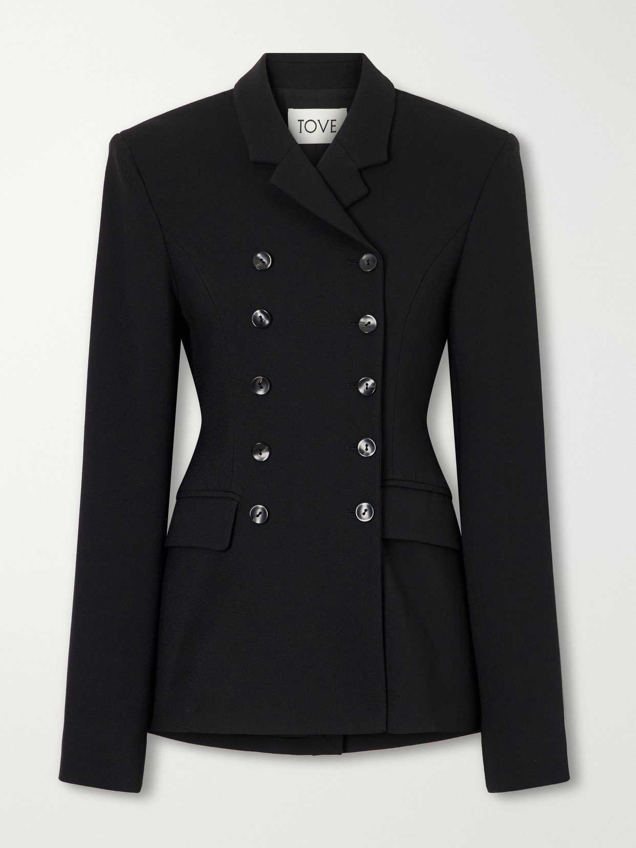 Tove Hero Double-breasted Crepe Blazer In Black