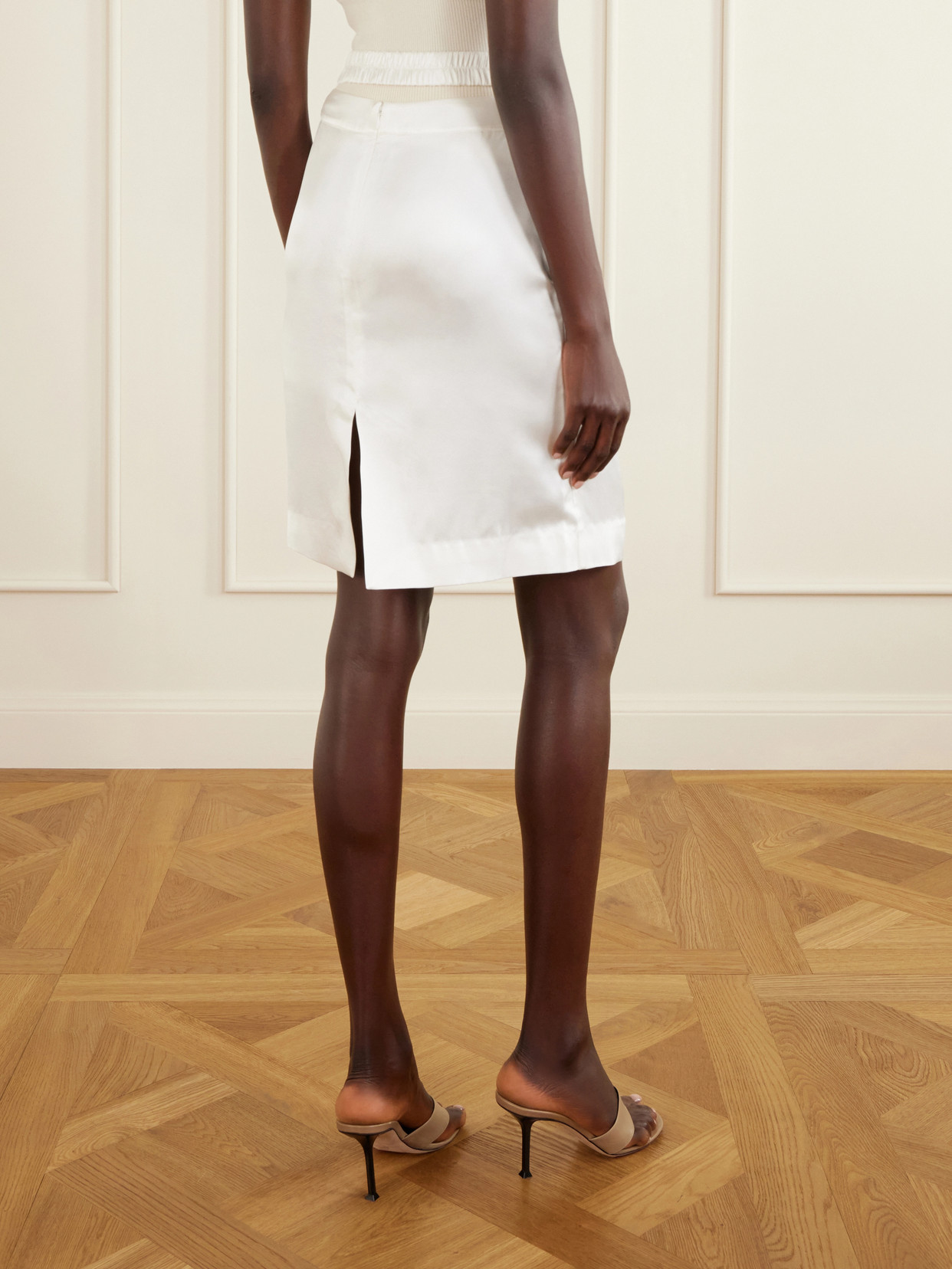 June Cut-Out Silk-Satin Knee-Length Skirt