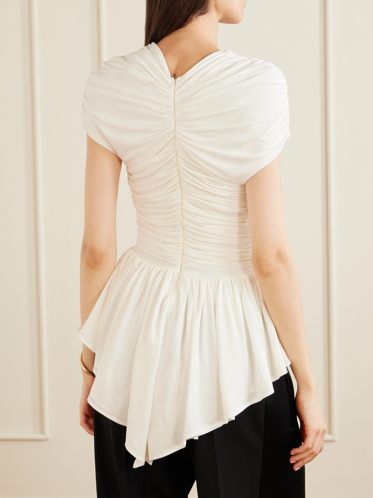Gabor Ruched Ruffled Stretch-Jersey Blouse